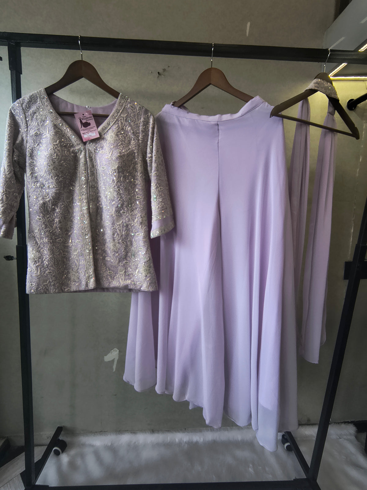 Pastel Lilac Designer Embroidered Peplum Sharara Set with Chiffon Dupatta | Premium 3 Piece Festive Ensemble