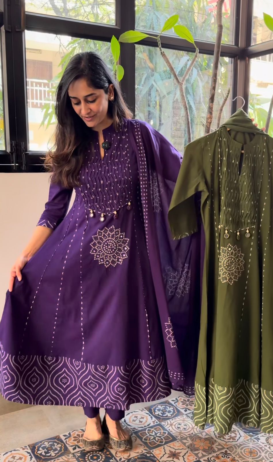 Pure Mull Cotton Bandhani 3 Piece Anarkali Set