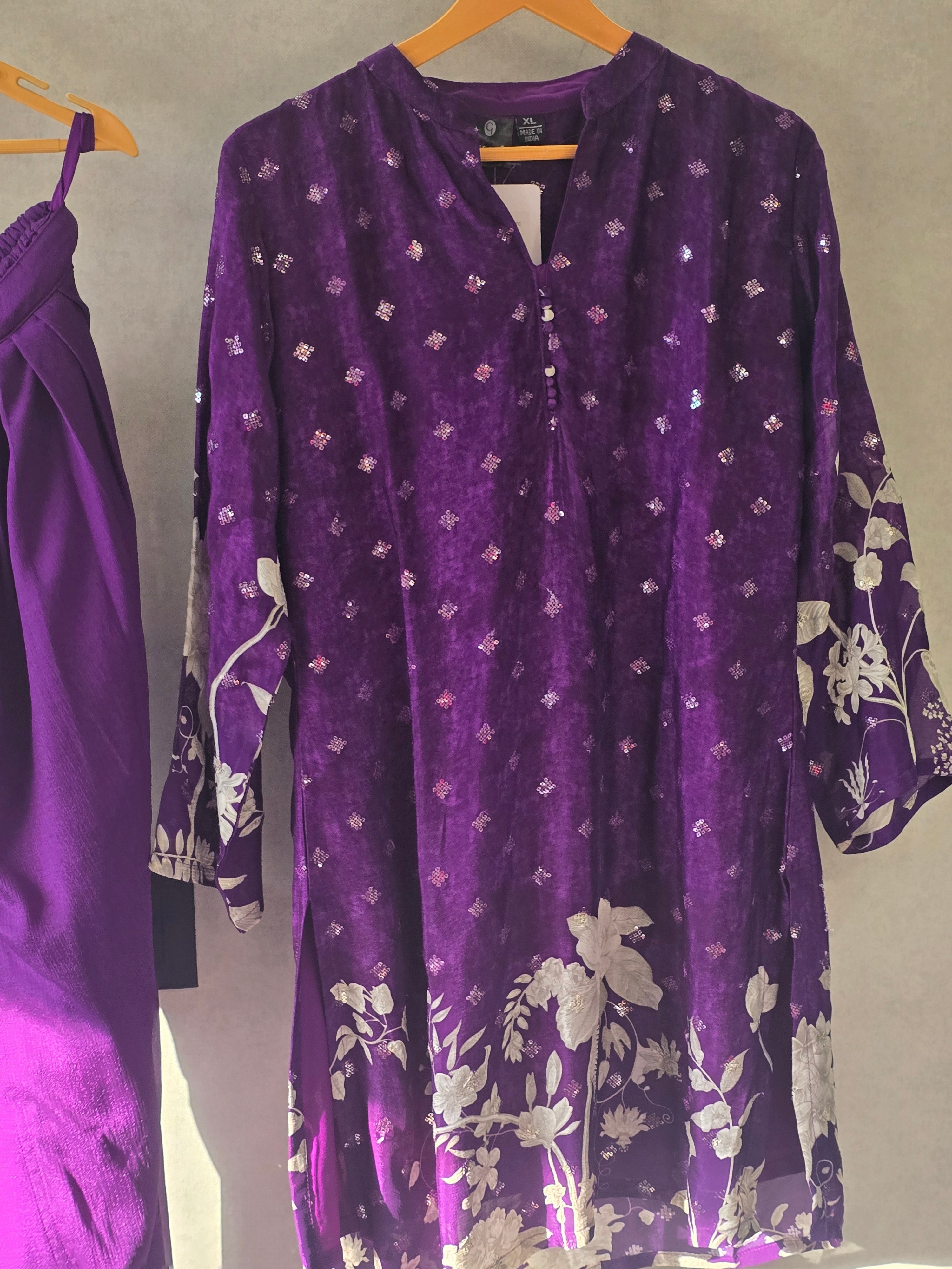 Image of Royal Purple Floral Printed Co-Ord Set