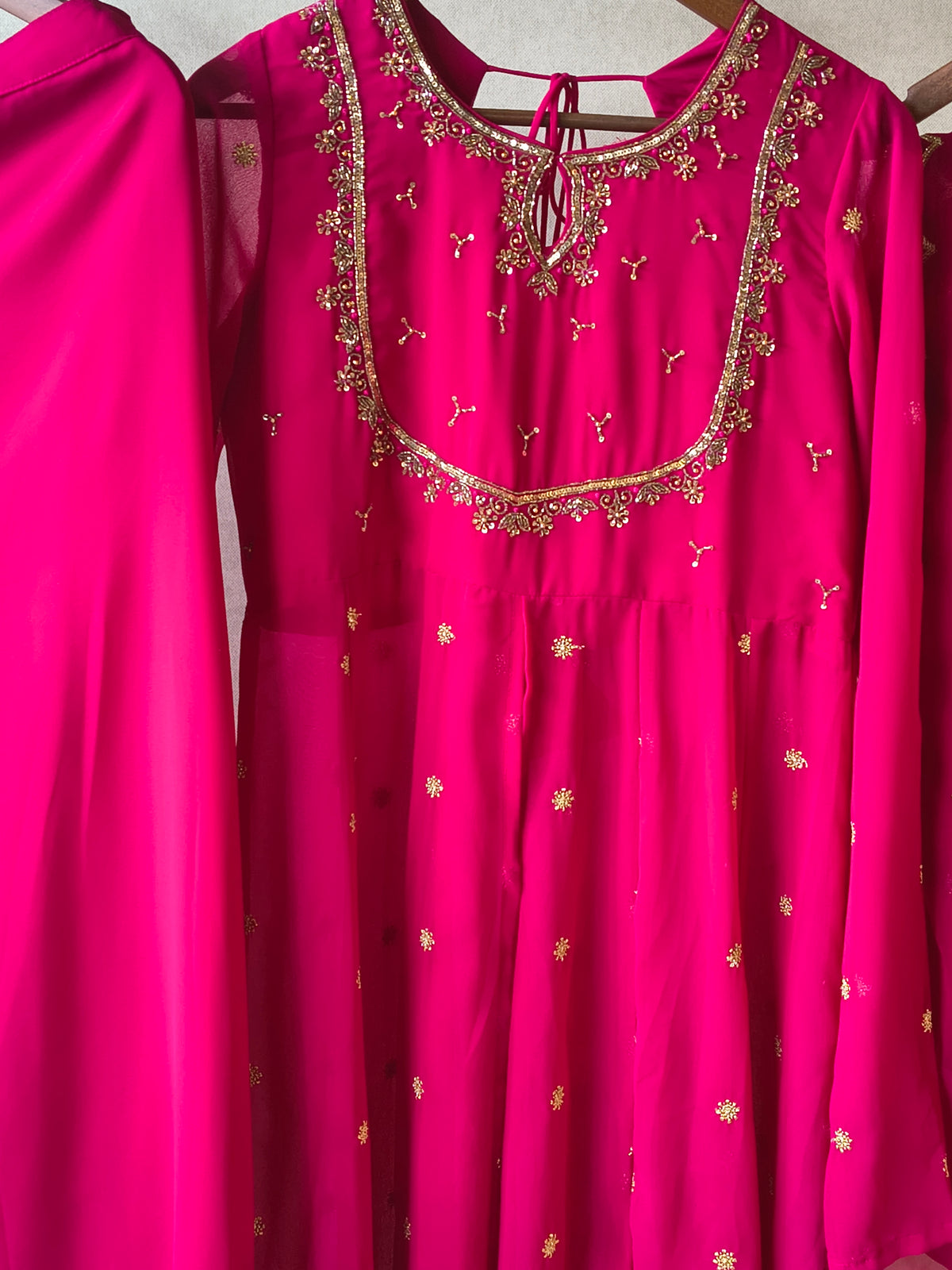Premium Fuchsia Pink Embroidered Kurta with Sharara & Embellished Dupatta Set