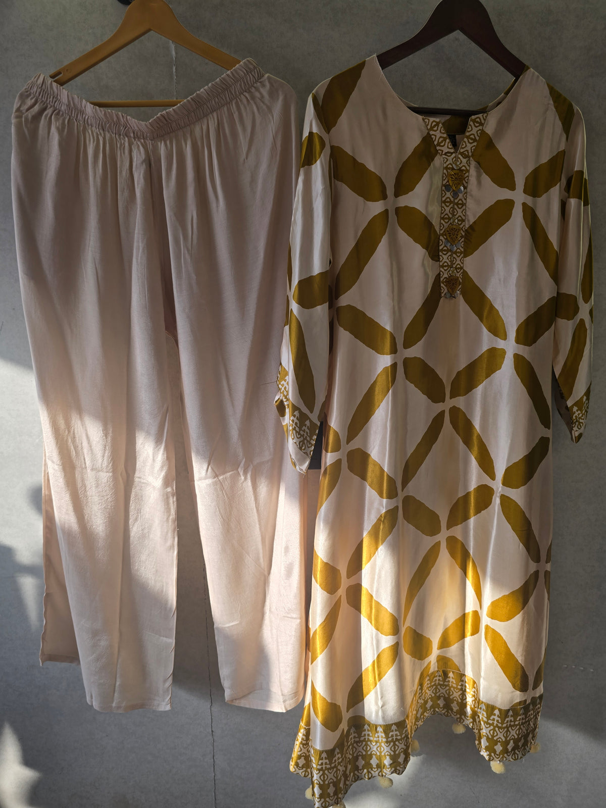 Mustard Geometric Print Kurta Pant Set
