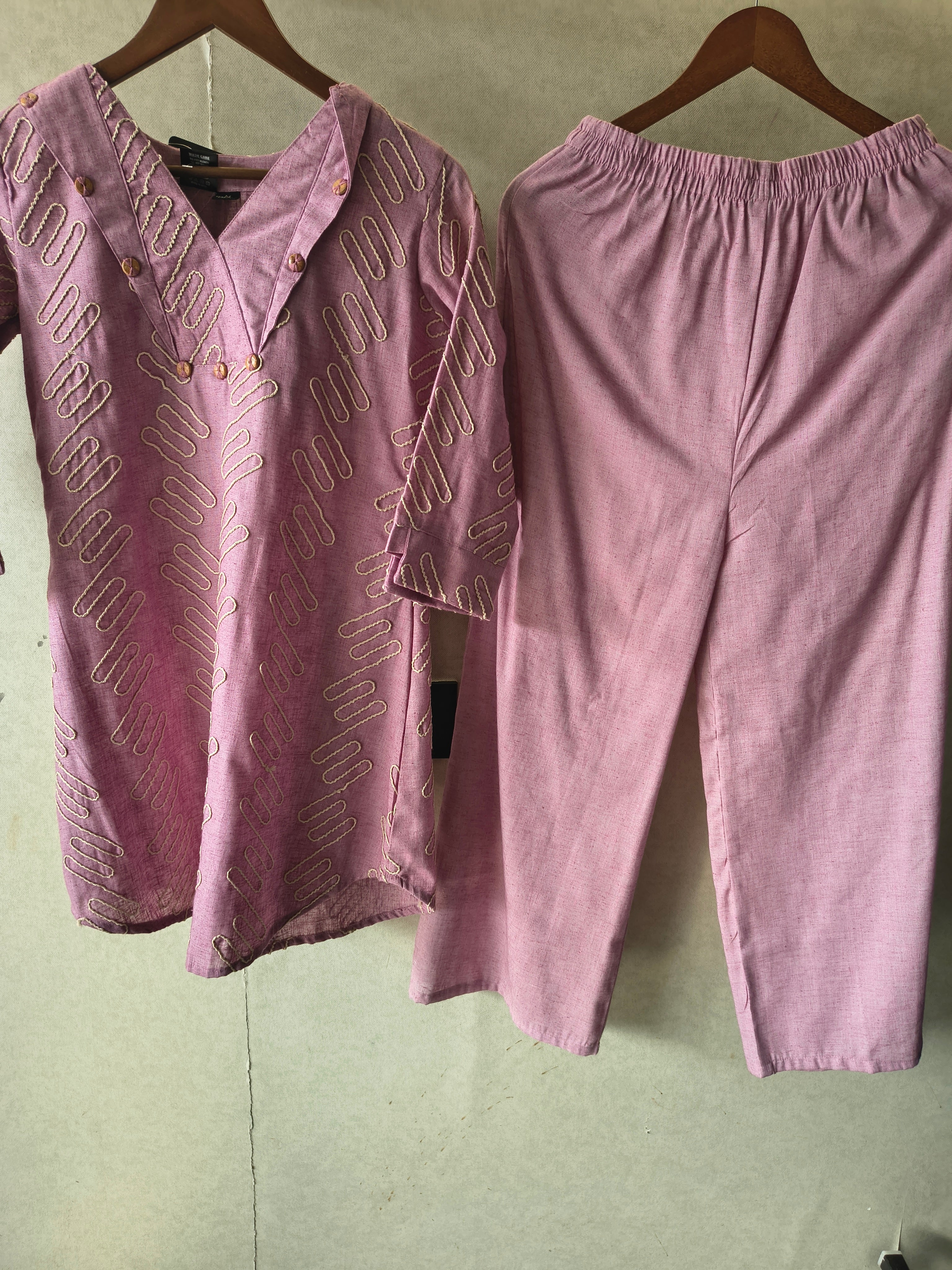 Image of Dusty Rose Embroidered V-Neck Designer Kurta Pant Co-Ord Set