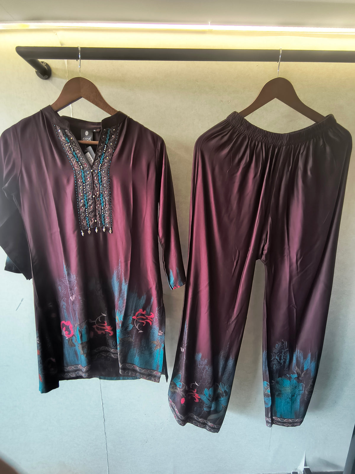 Wine Embellished Premium Silk Co-Ord Set