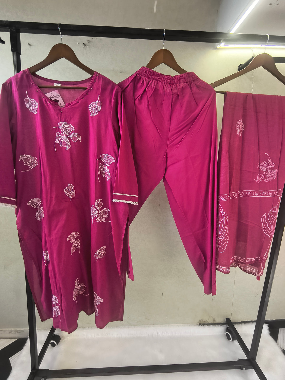 Premium Magenta Floral Printed Kurta Set with Matching Dupatta