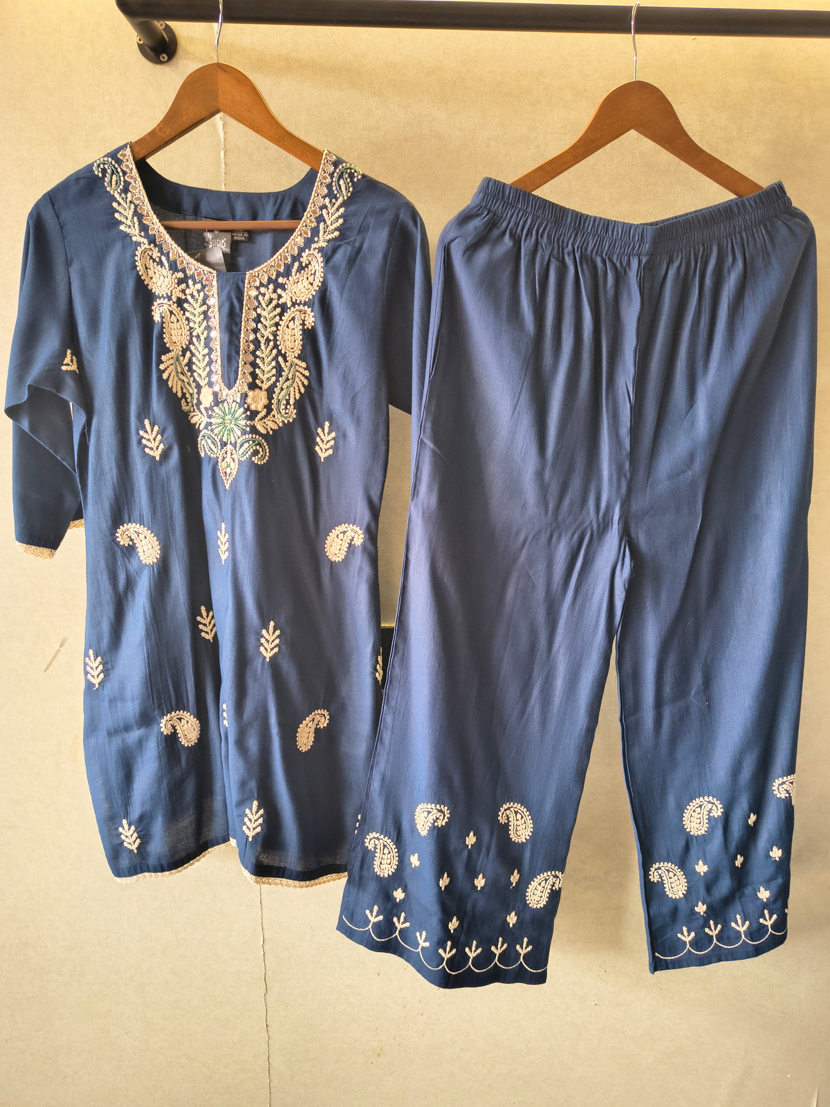 Premium Navy Blue Embroidered Kurta Pant Co-Ord Set