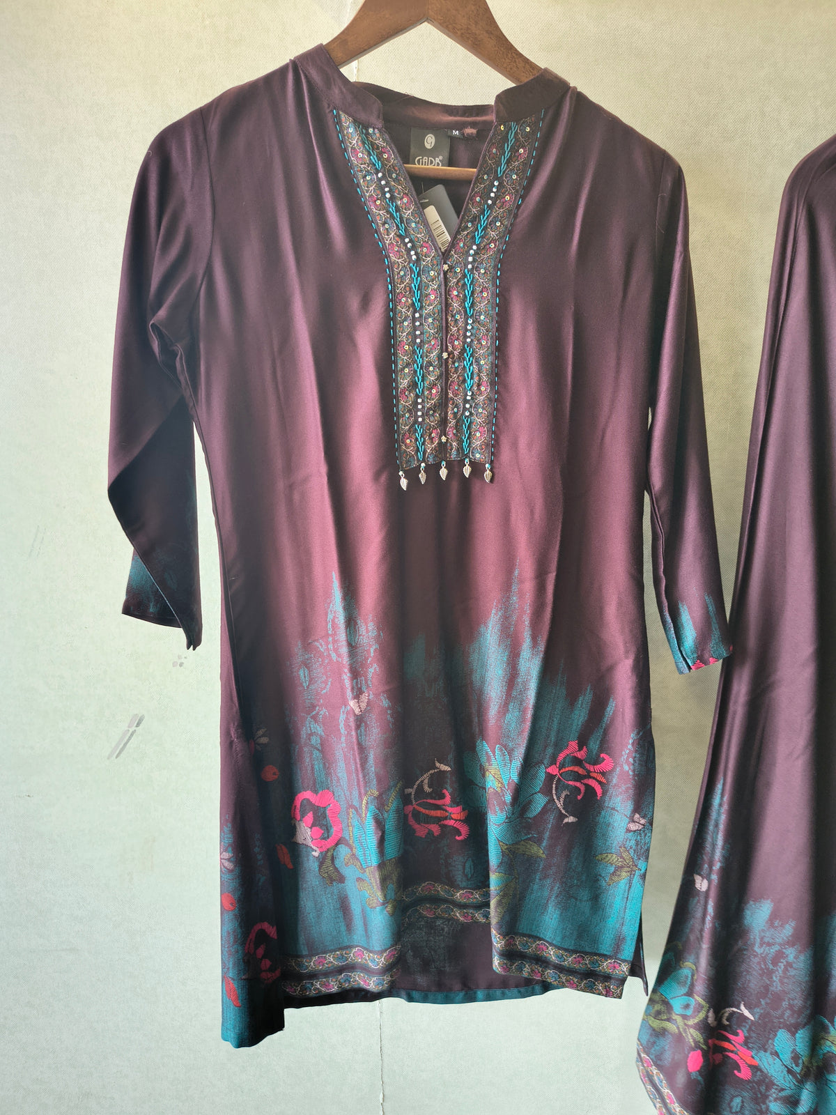 Wine Embellished Premium Silk Co-Ord Set