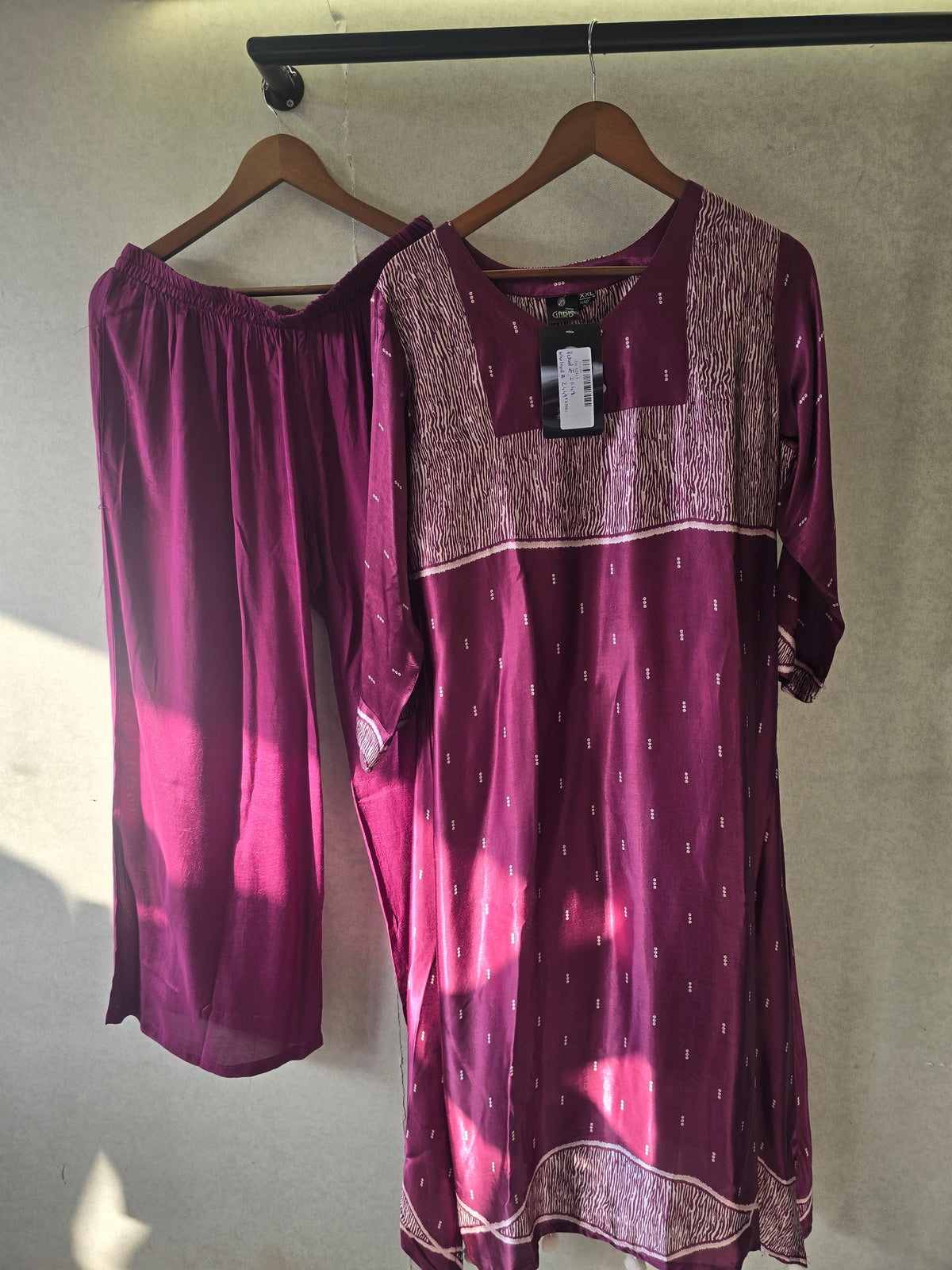 Plum Dotted Print Kurta Pant Set