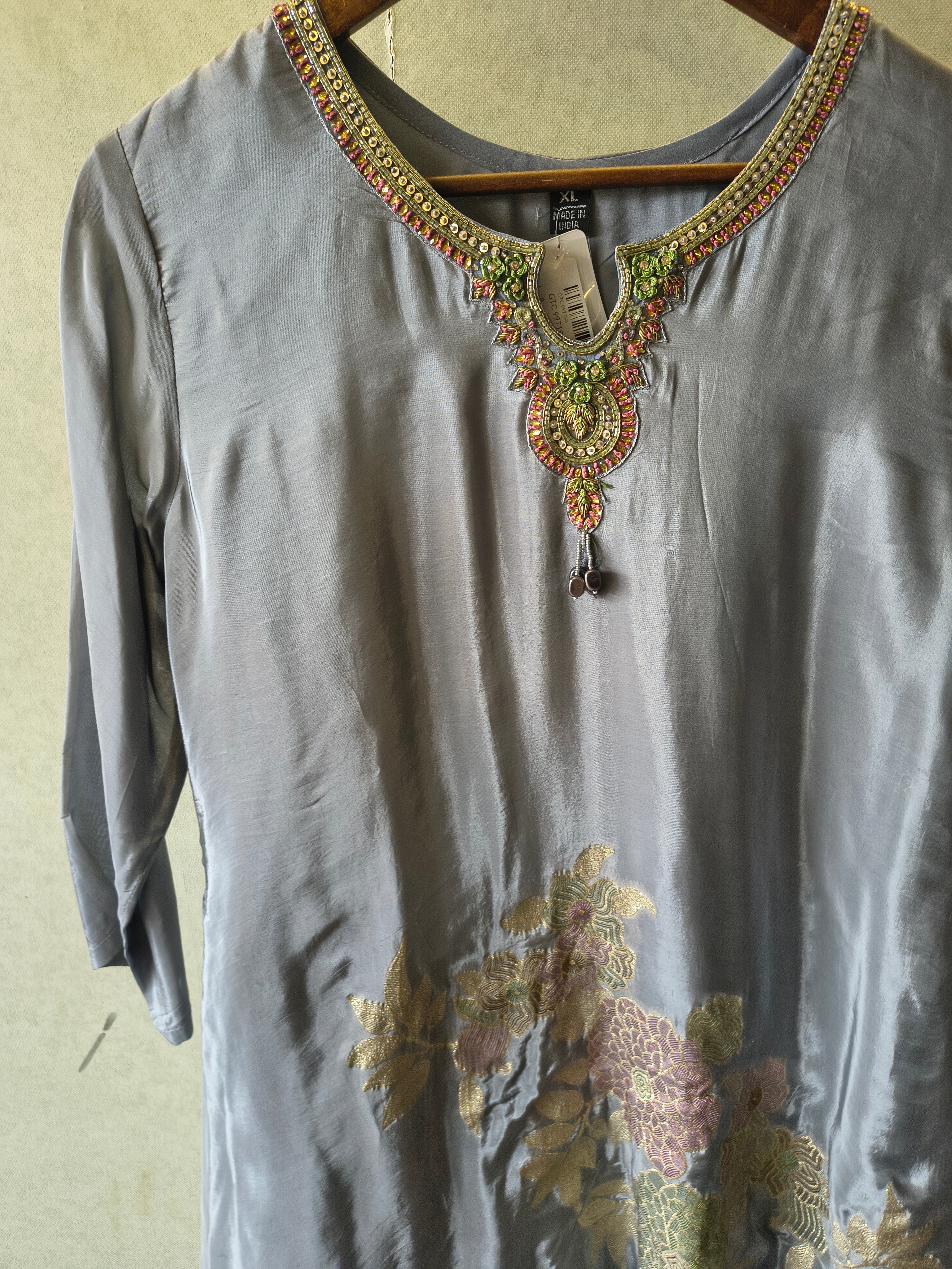 Image of Grey Embroidered Premium Silk Co-Ord Set