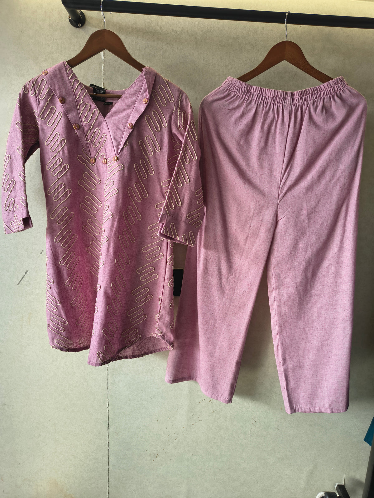Dusty Rose Embroidered V-Neck Designer Kurta Pant Co-Ord Set