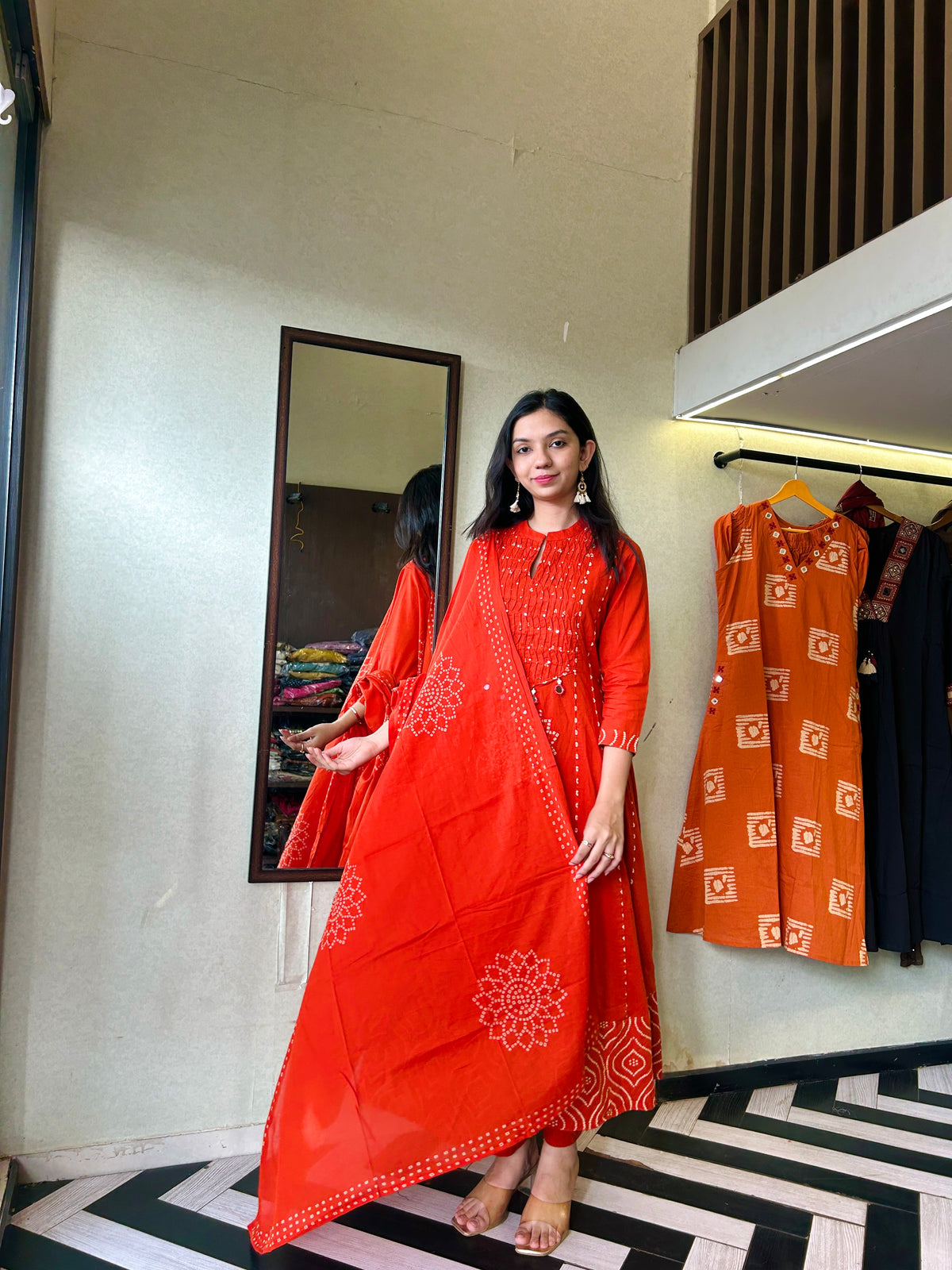 Pure Mull Cotton Bandhani 3 Piece Anarkali Set