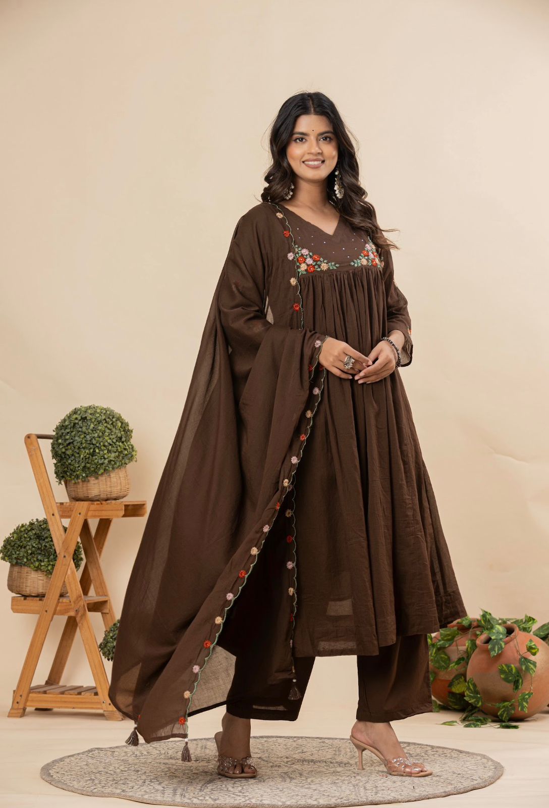 Image of Pure Mull Chanderi Cotton Anarkali Set