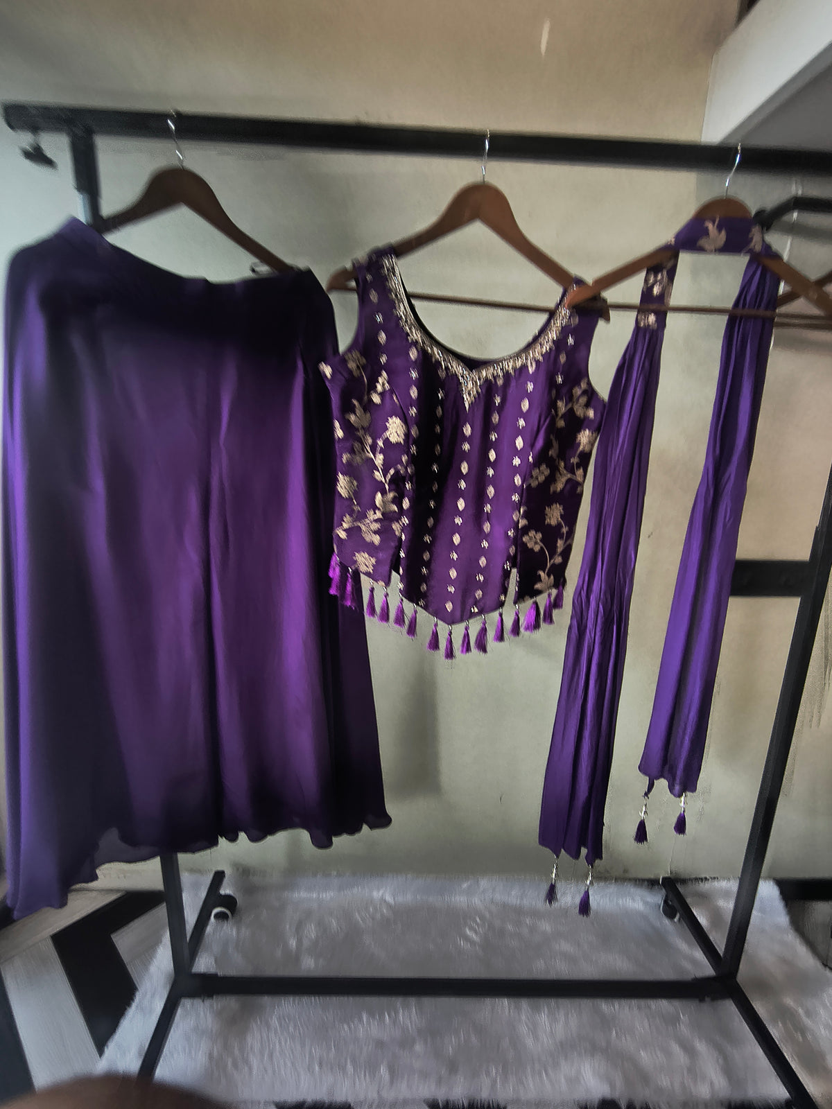 Premium Royal Purple 3-Piece Designer Lehenga Set with Zari Embroidered Peplum Blouse & Dupatta