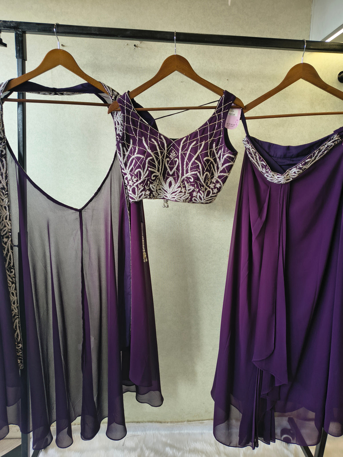 Royal Purple Embroidered Designer Blouse with Drape Palazzo & Embroidered Cape – 3 Piece Indo-Western Party Wear Set