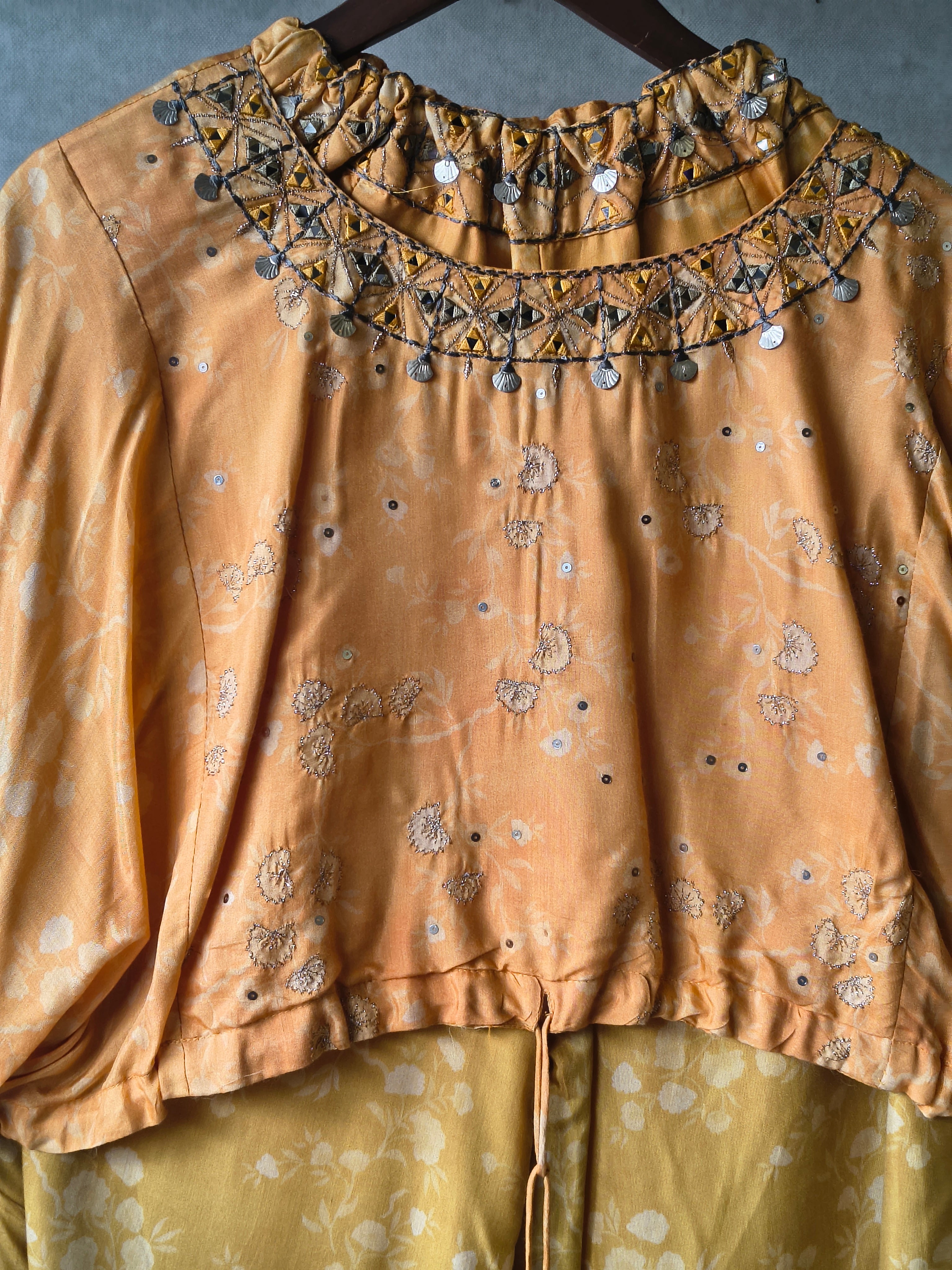 Image of Premium Sunset Ombre Embellished Crop Top & Wide-Leg Palazzo Co-Ord Set
