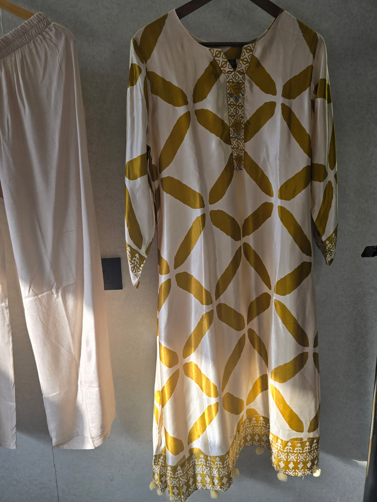 Mustard Geometric Print Kurta Pant Set
