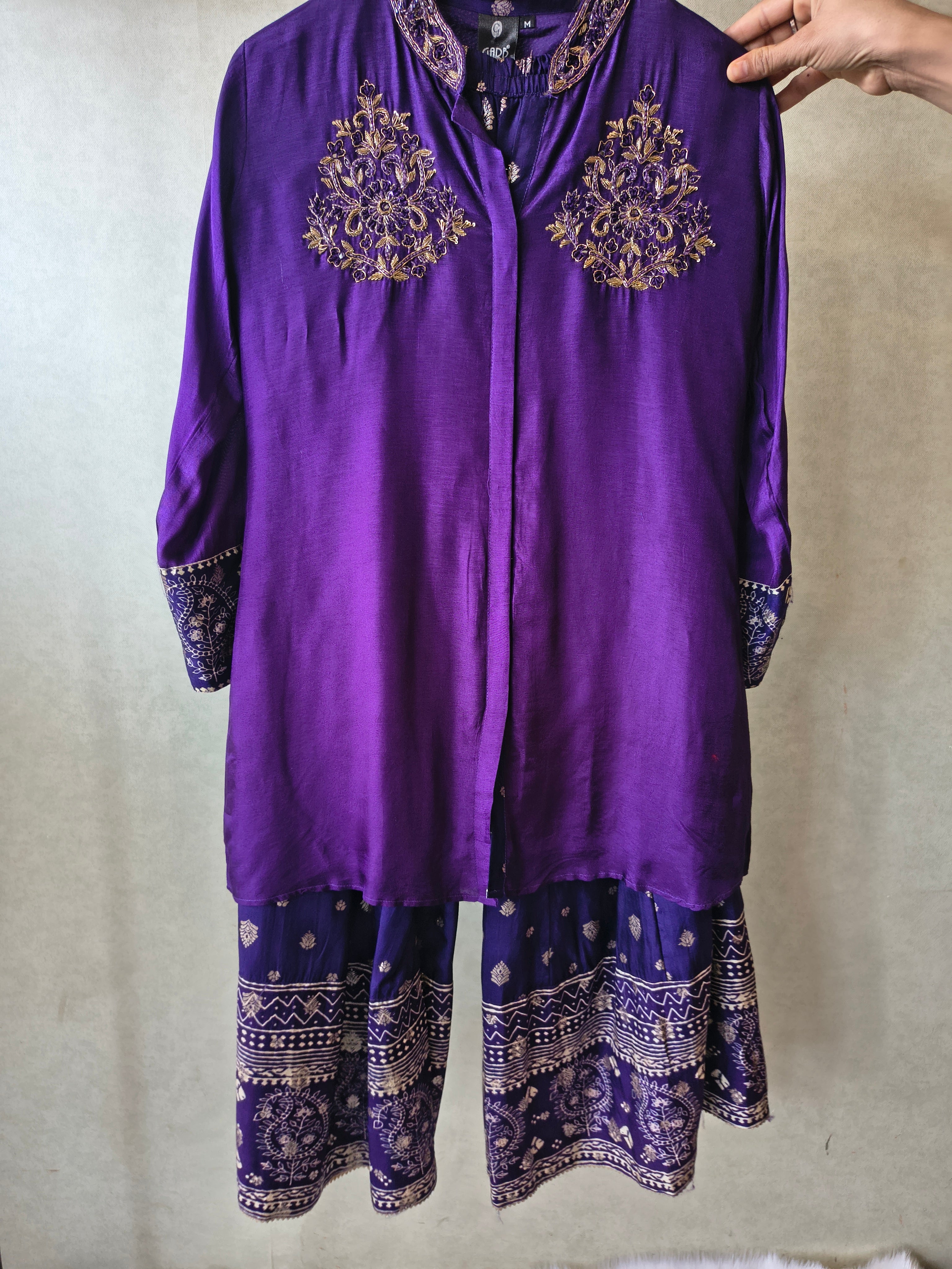Image of Royal Purple Designer Embroidered Co-Ord Set with Printed Palazzo