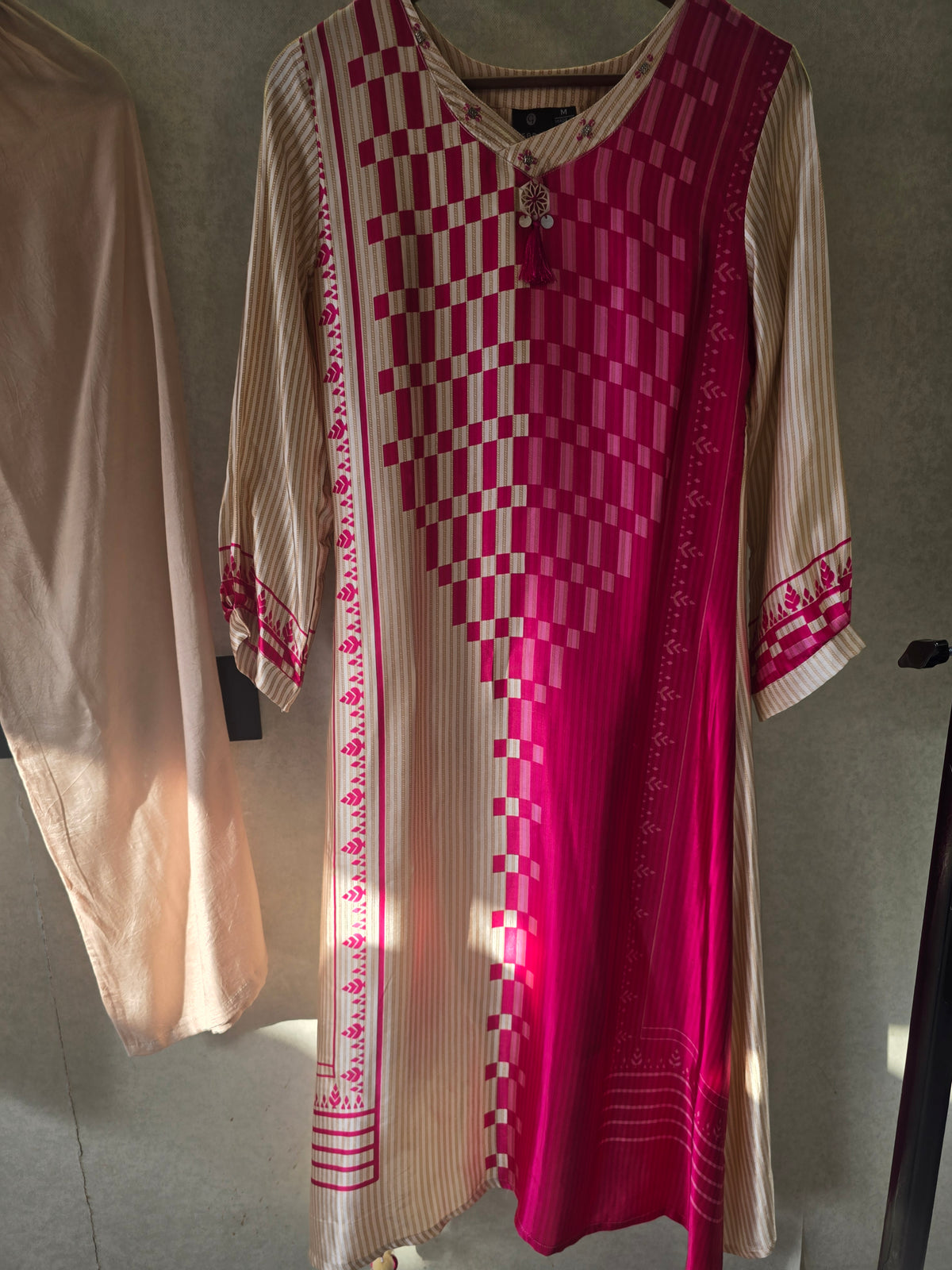Fuchsia Panel Print Kurta Pant Set