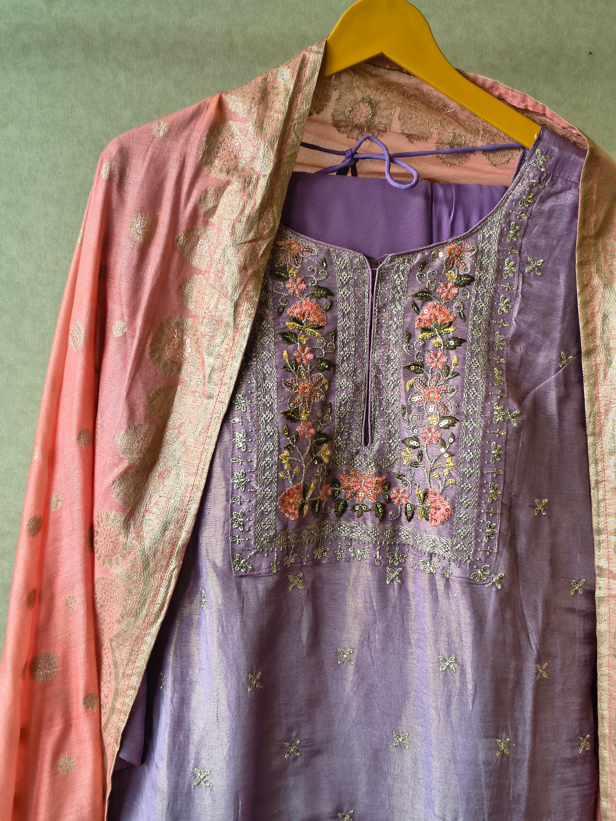 Premium Lavender Embroidered Kurta with Sharara & Banarasi Dupatta Set