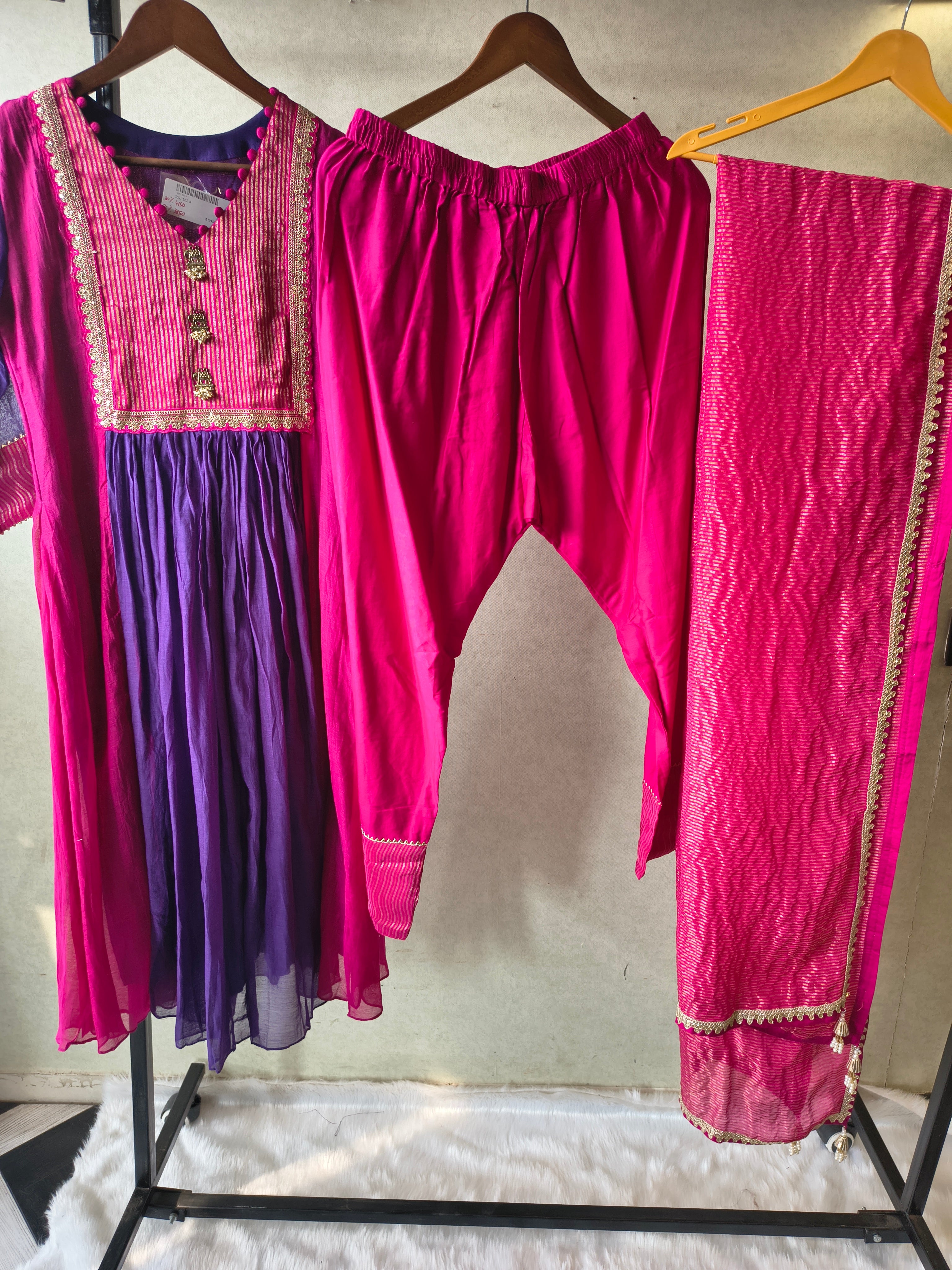 Image of Magenta & Royal Purple Georgette Anarkali Suit Set with Embroidered Yoke & Designer Dupatta – Premium 3 Piece Ethnic Ensemble