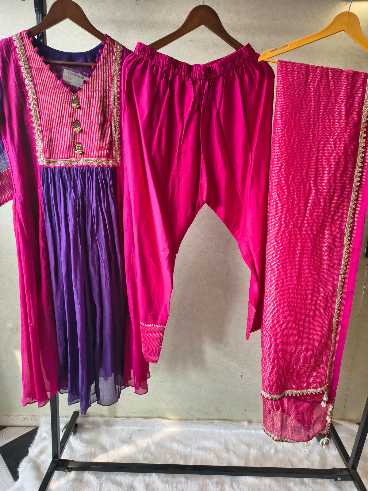 Magenta & Royal Purple Georgette Anarkali Suit Set with Embroidered Yoke & Designer Dupatta – Premium 3 Piece Ethnic Ensemble