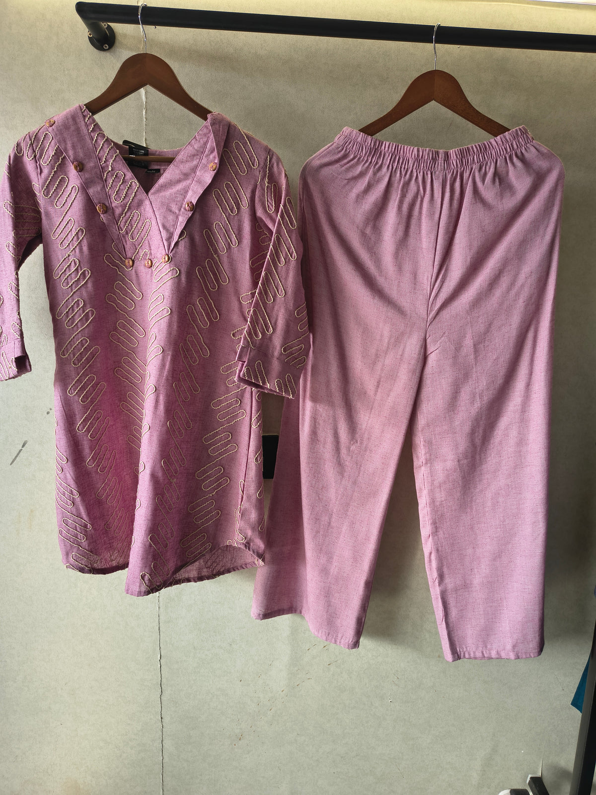 Dusty Rose Embroidered V-Neck Designer Kurta Pant Co-Ord Set