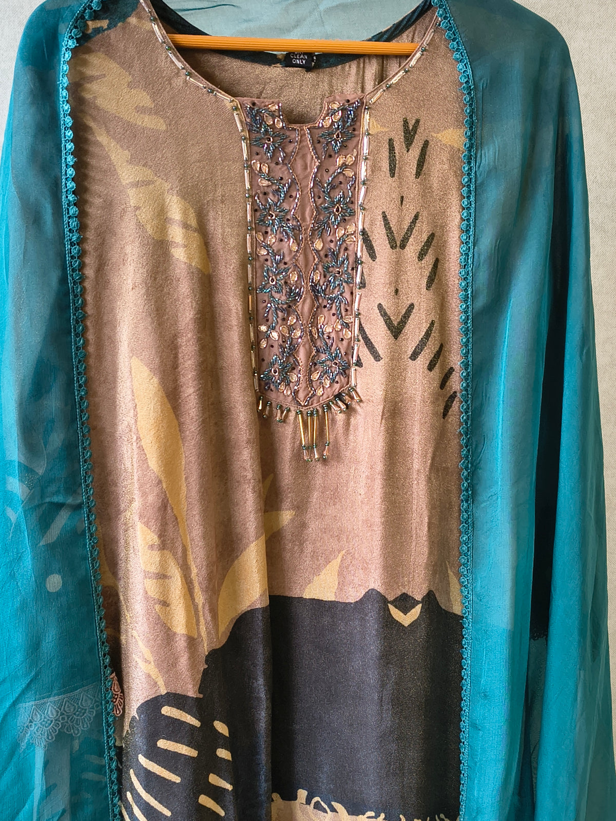 Premium Abstract Print Straight Kurta with Cigarette Pants & Dupatta Set