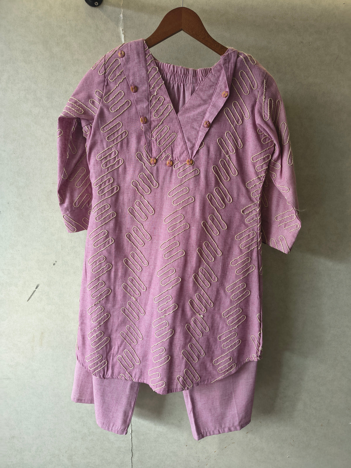 Dusty Rose Embroidered V-Neck Designer Kurta Pant Co-Ord Set