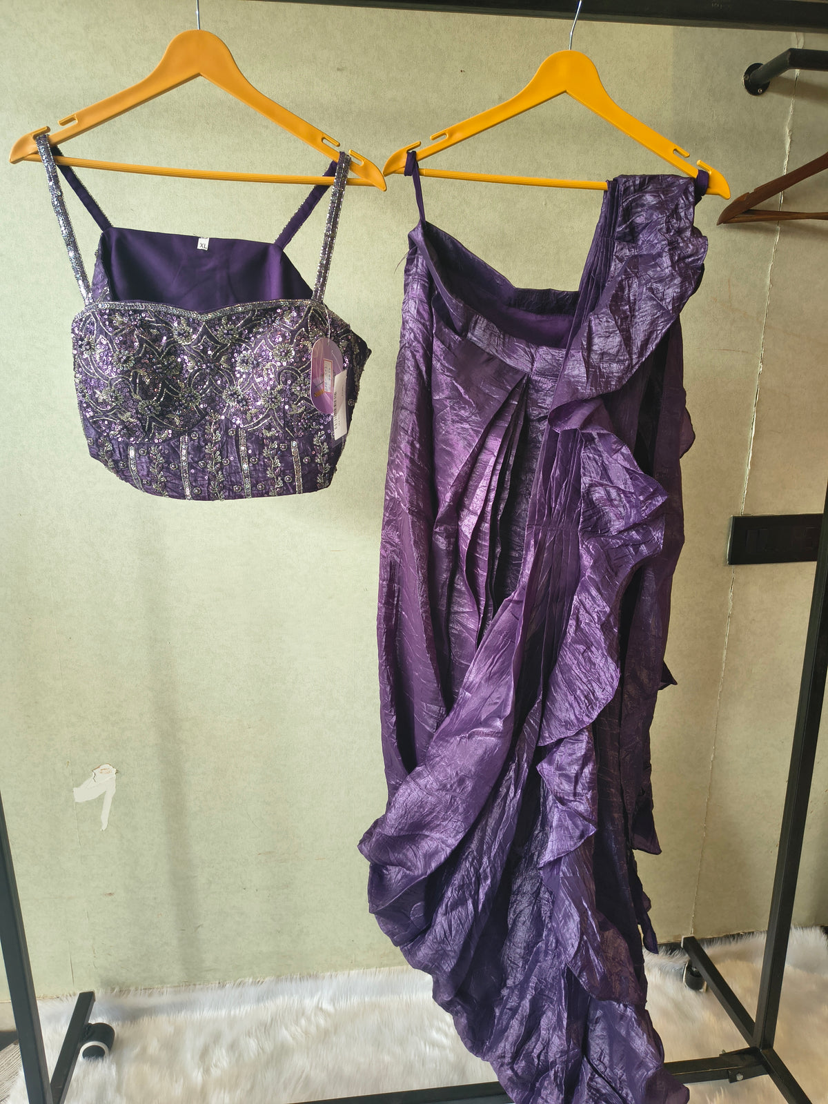 Premium Purple Pre-Draped Designer Saree with Heavy Hand Embroidered Sequins Blouse