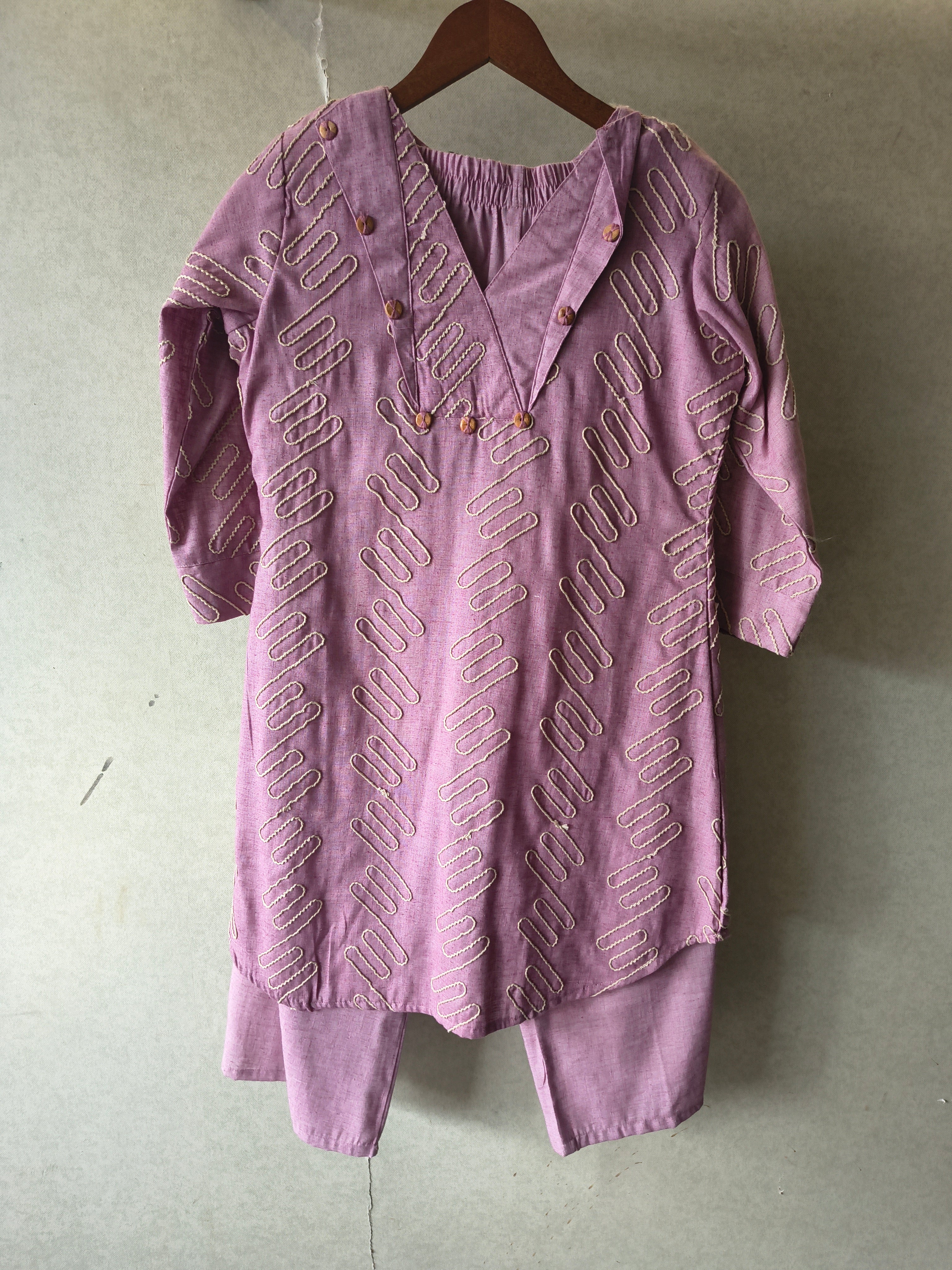 Image of Dusty Rose Embroidered V-Neck Designer Kurta Pant Co-Ord Set
