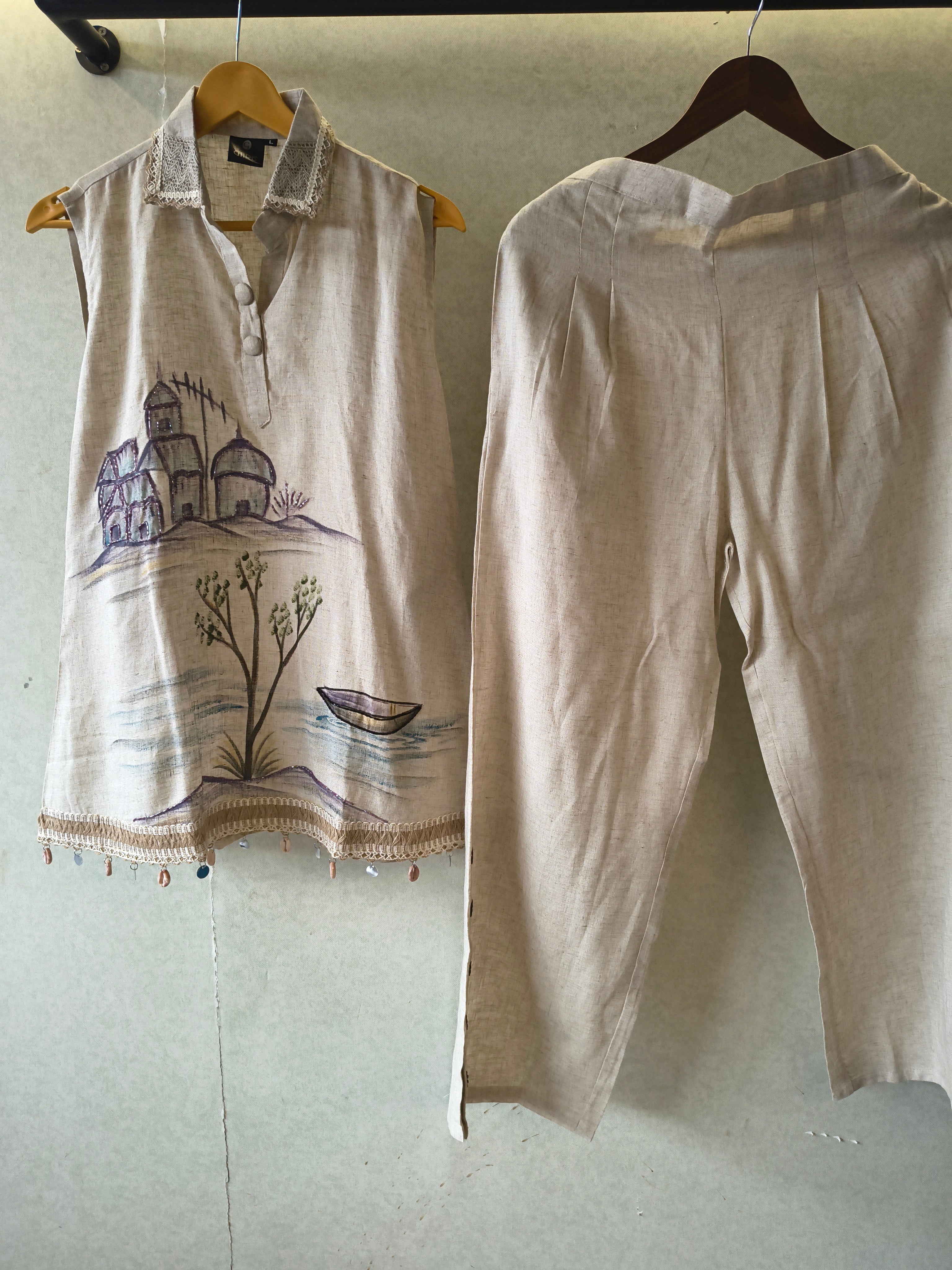 Image of Natural Linen Scenic Art Co-Ord Set