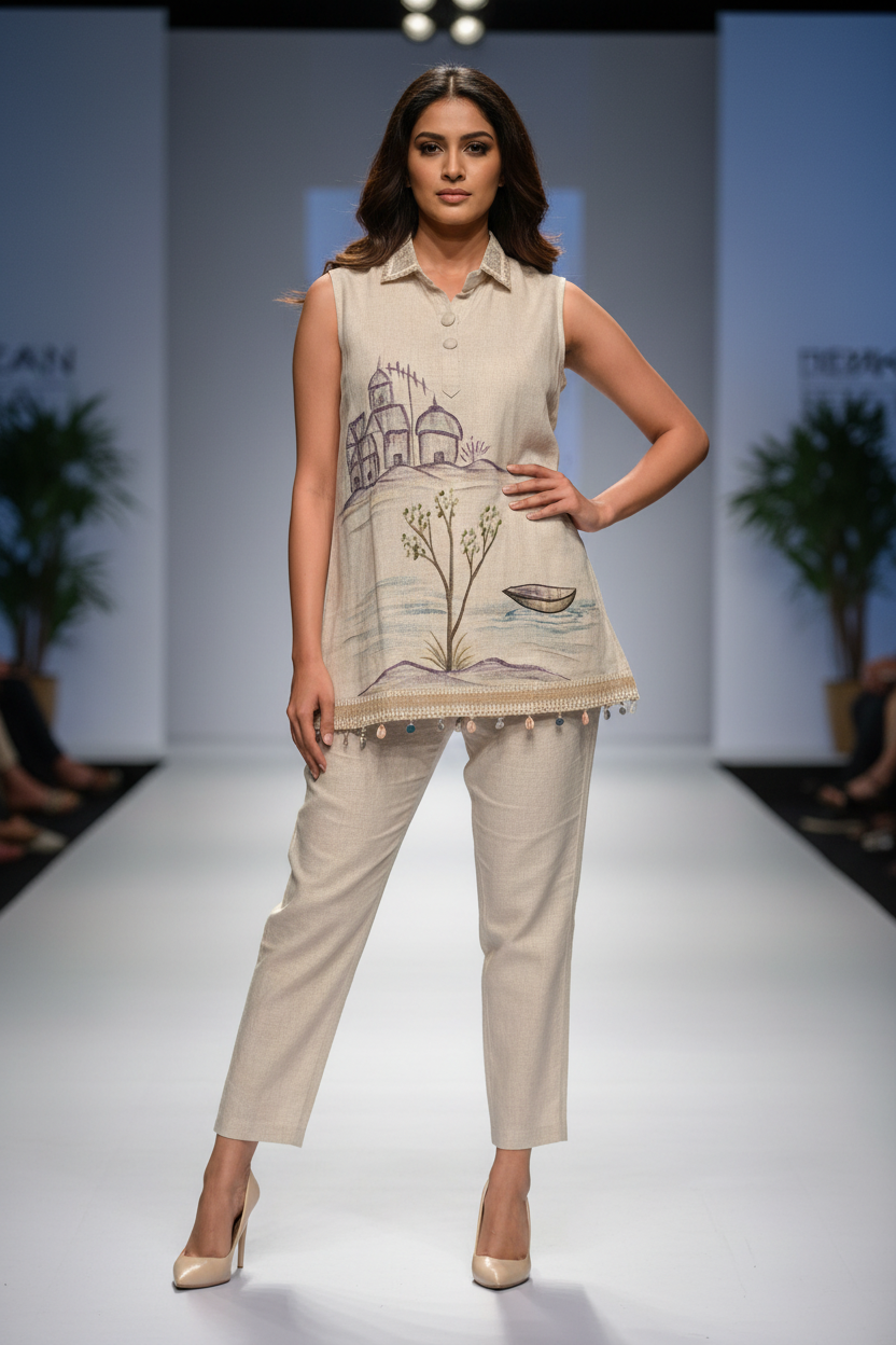 Natural Linen Scenic Art Co-Ord Set