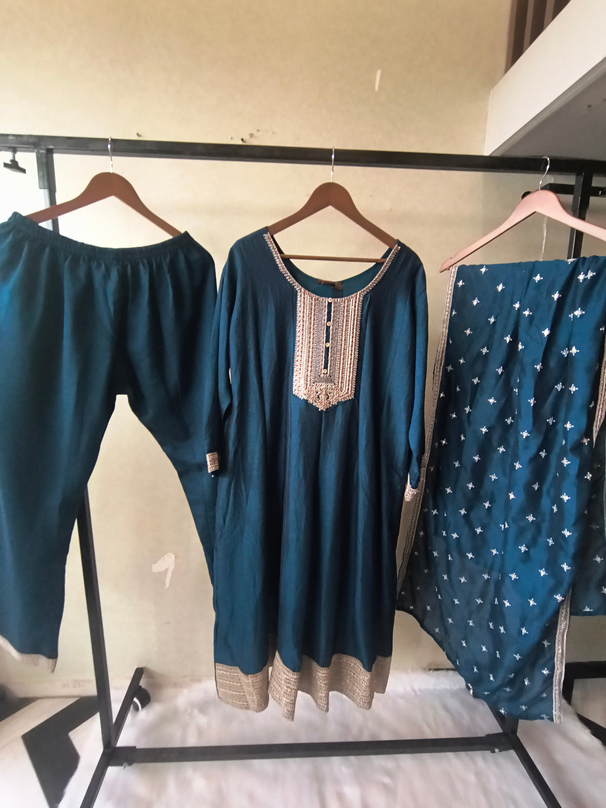 Premium Teal Blue Embroidered Kurta Set with Dupatta