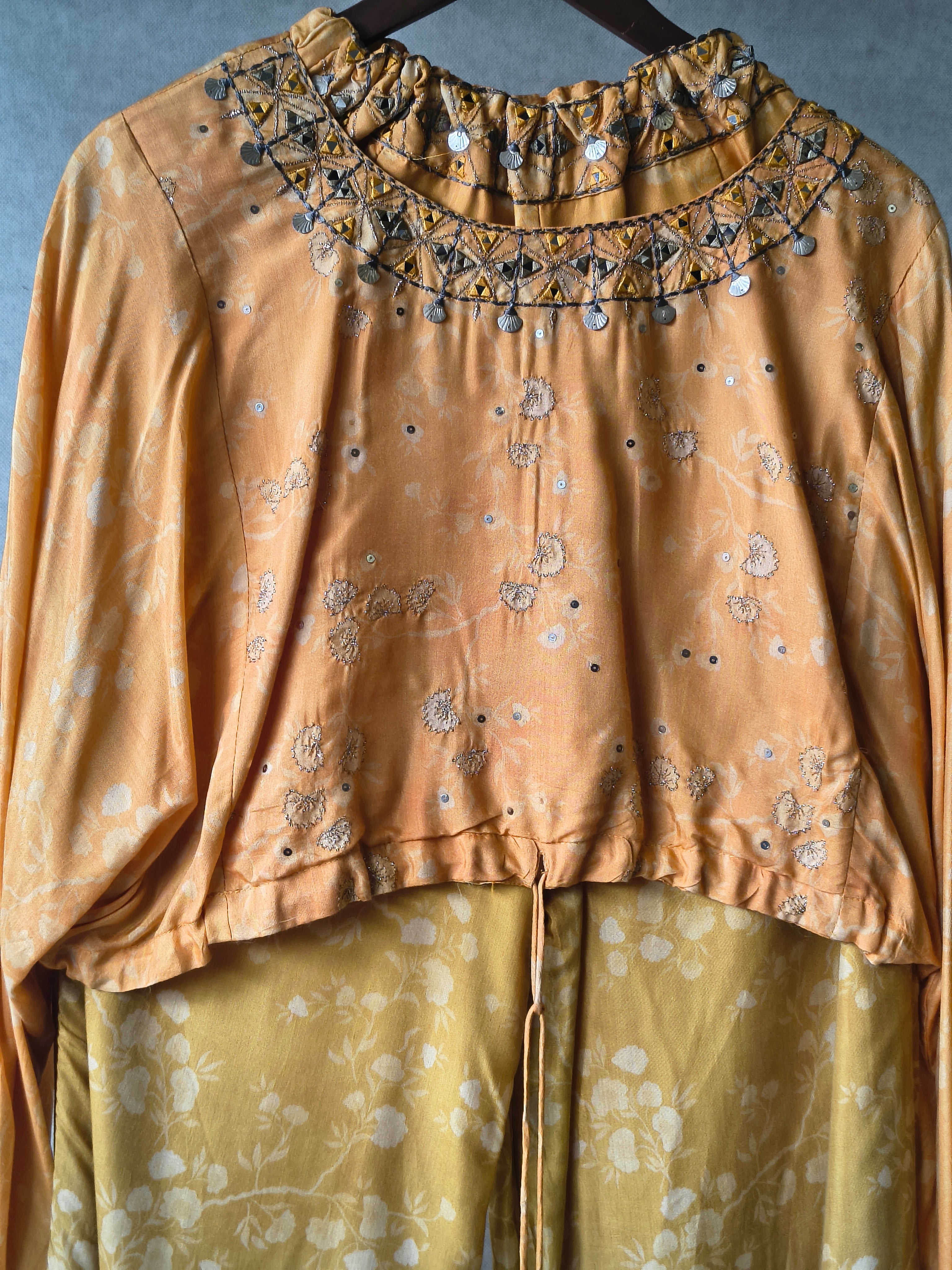 Image of Premium Sunset Ombre Embellished Crop Top & Wide-Leg Palazzo Co-Ord Set