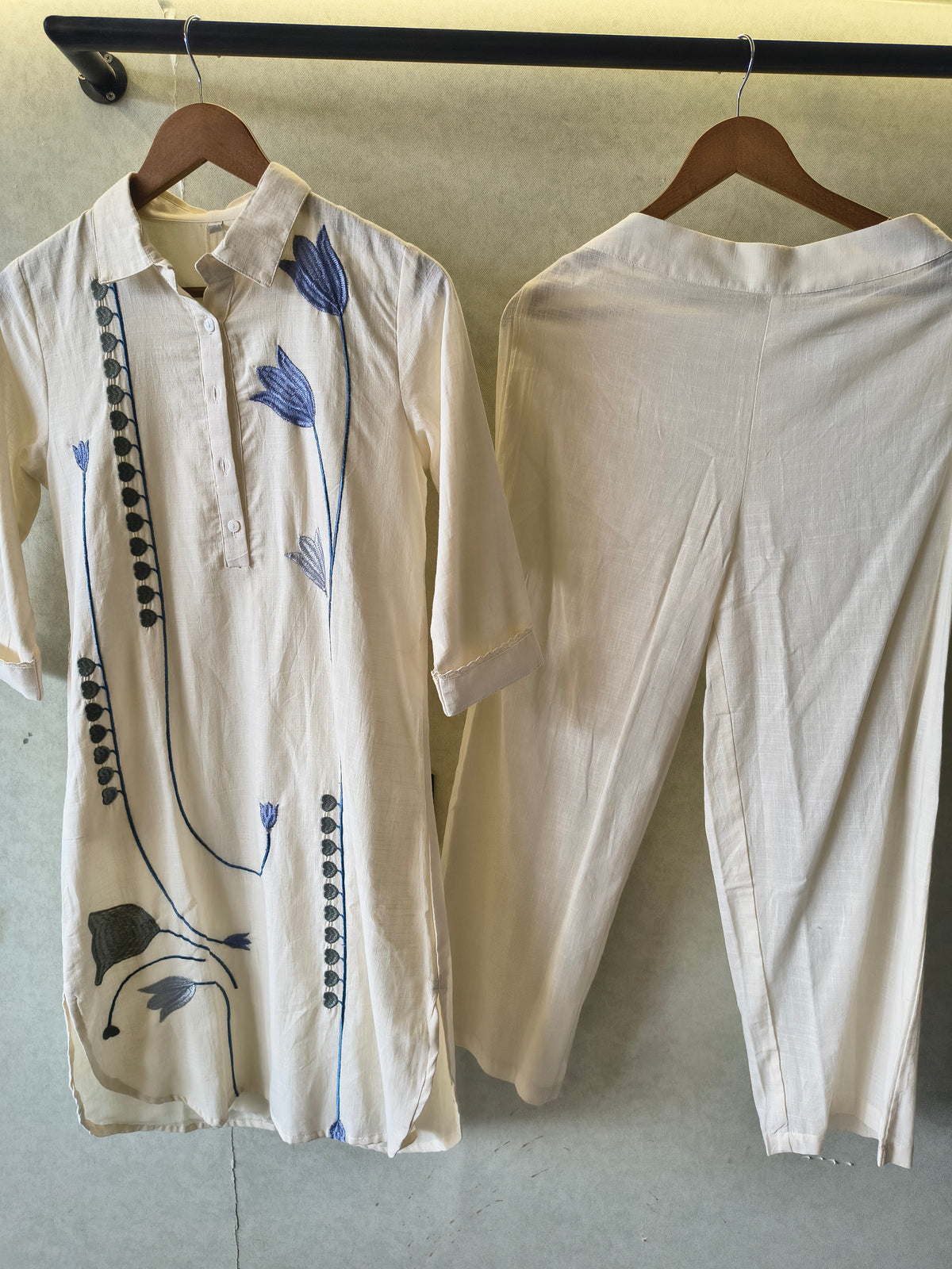 Ivory Botanical Embroidered Cotton Co-Ord Set