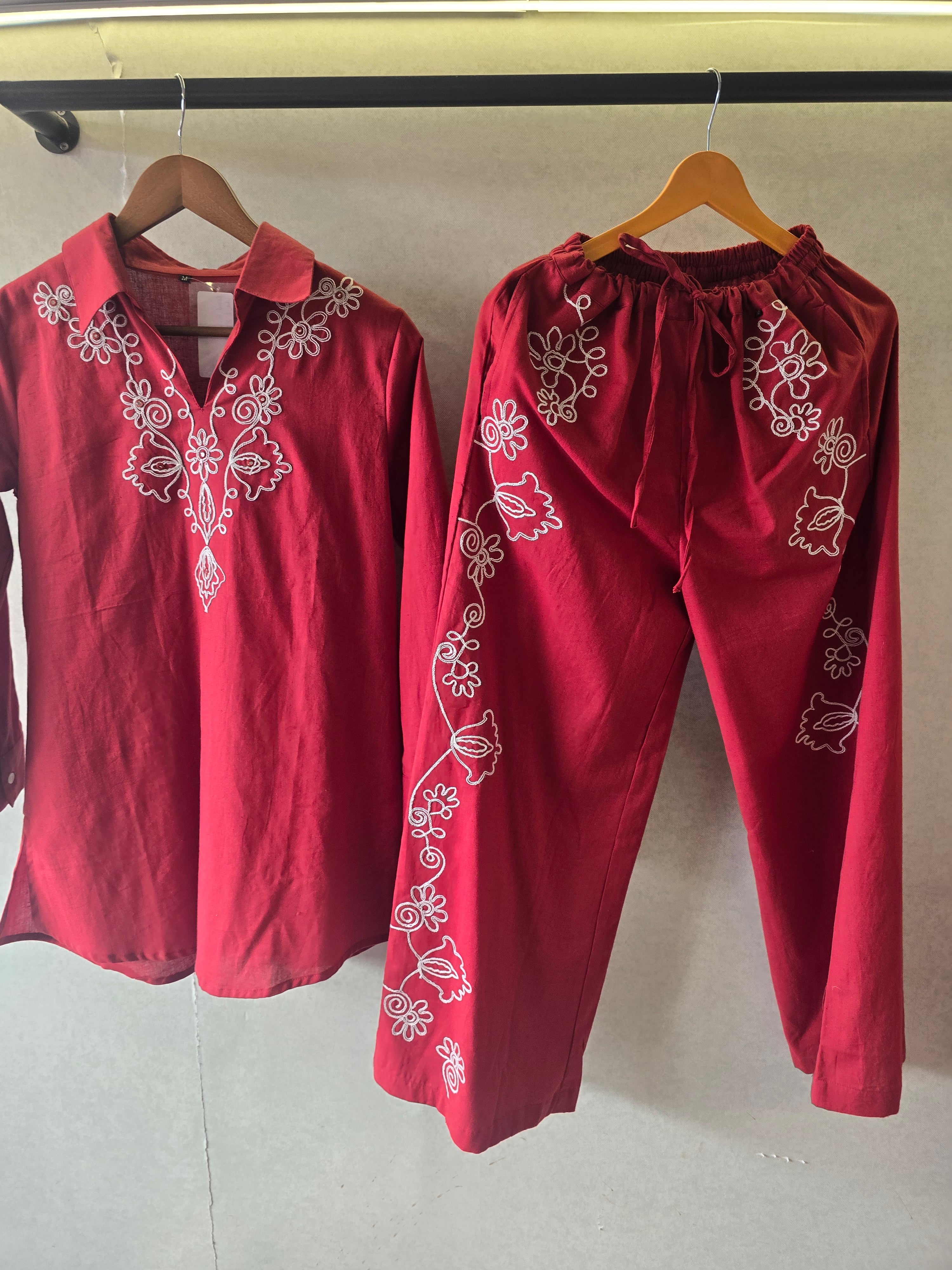 Image of Ruby Red Embroidered Co-Ord Set