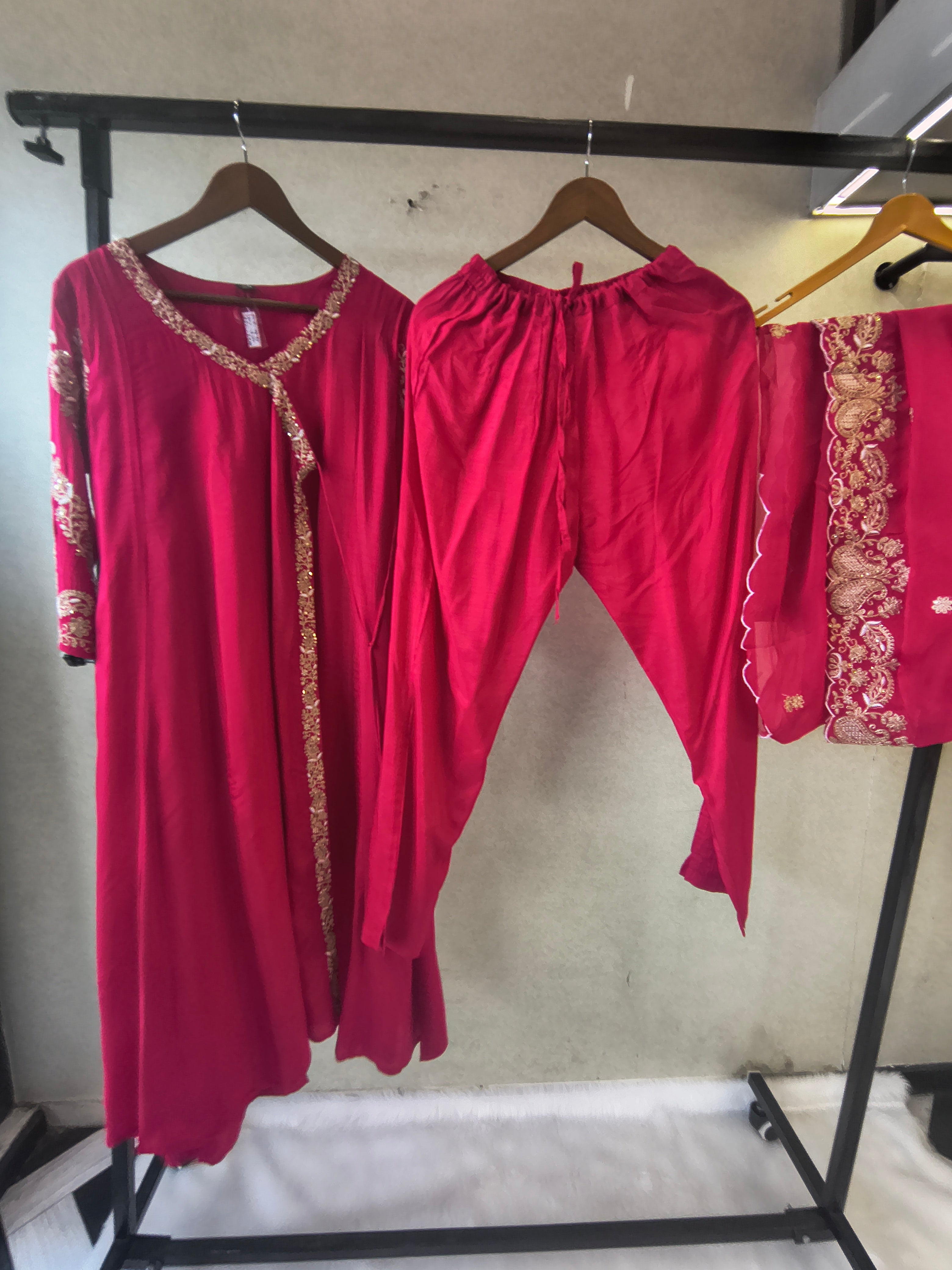 Image of Rani Pink Embroidered Anarkali Kurta Set with Dupatta | Premium 3 Piece Festive Ethnic Suit