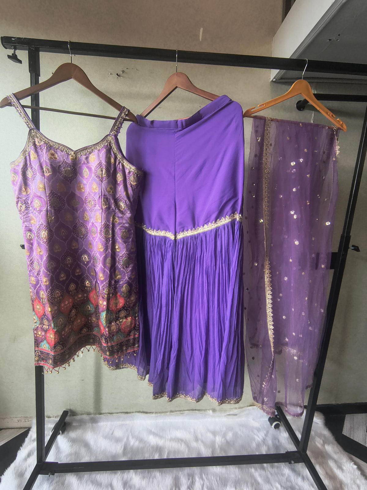 Lavender Brocade Kurti Sharara Set with Sequinned Dupatta – Premium 3 Piece Festive Ensemble