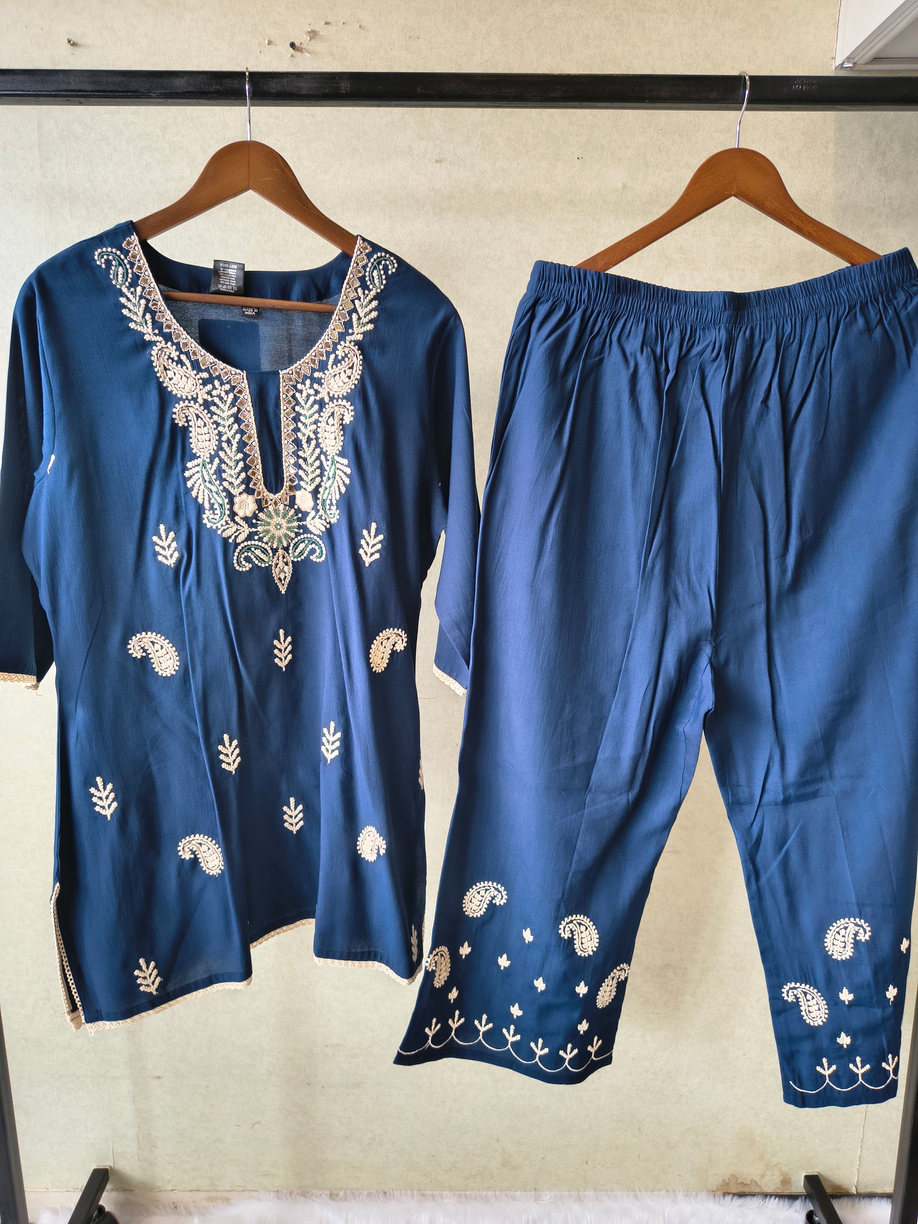 Image of Premium Navy Blue Embroidered Kurta Set with Designer Pants