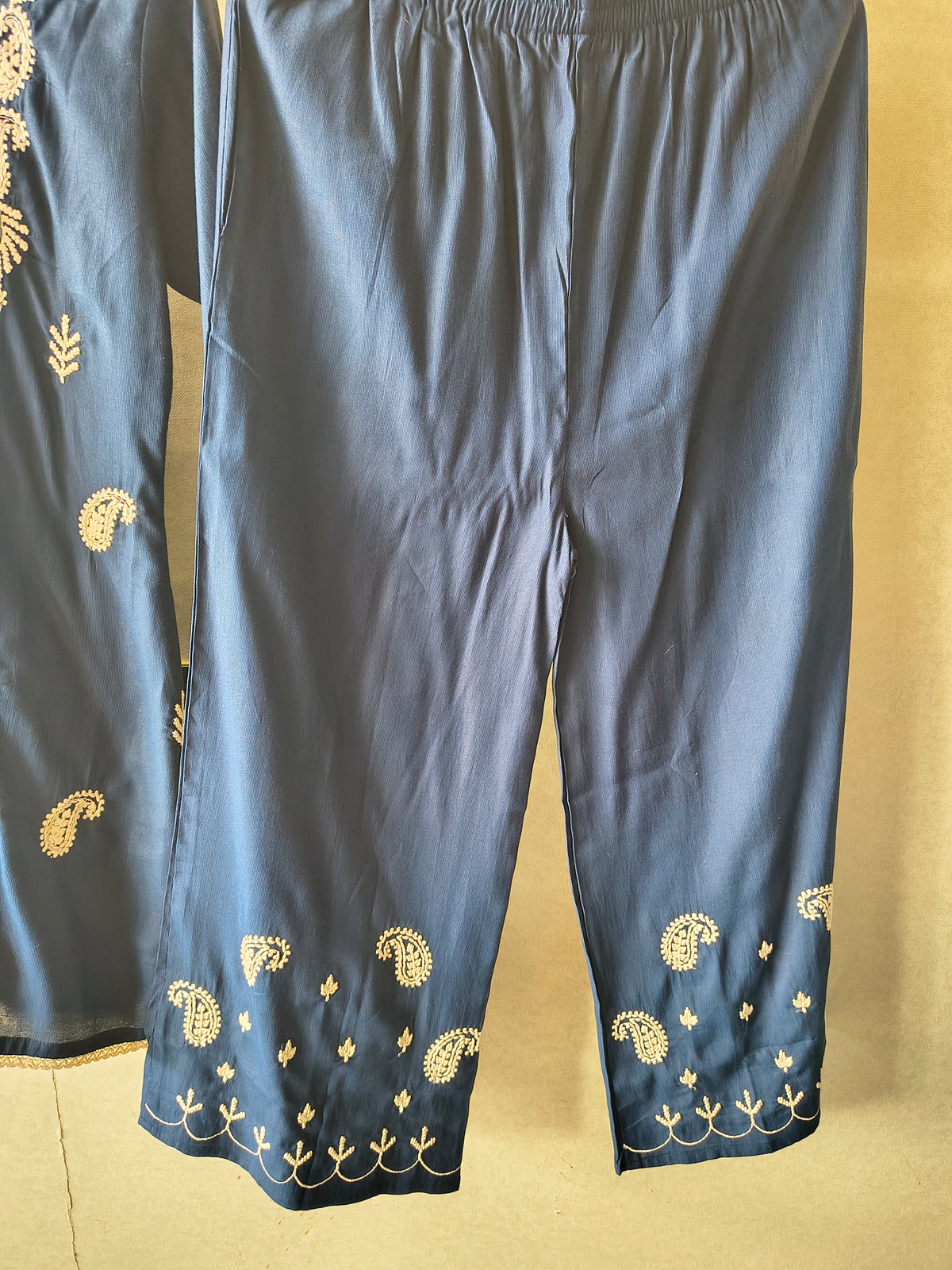 Premium Navy Blue Embroidered Kurta Pant Co-Ord Set