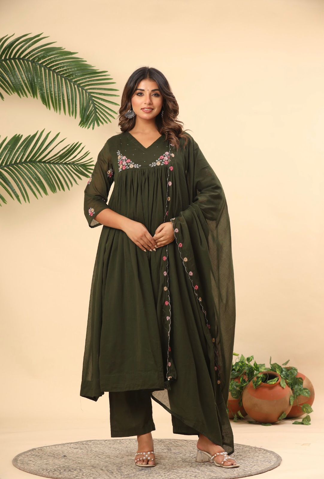 Image of Pure Mull Chanderi Cotton Anarkali Set