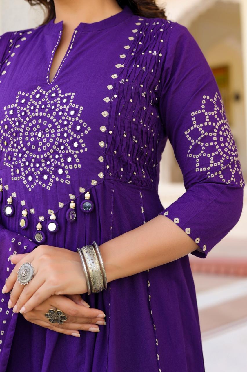 Pure Mull Cotton Bandhani 3 Piece Anarkali Set