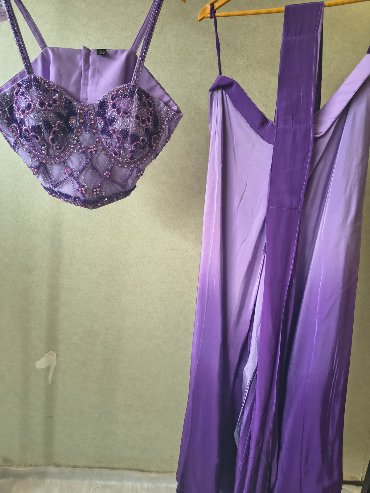 Lavender Embellished Corset Blouse with Drape Palazzo – Designer Indo-Western Party Wear Co-Ord Set
