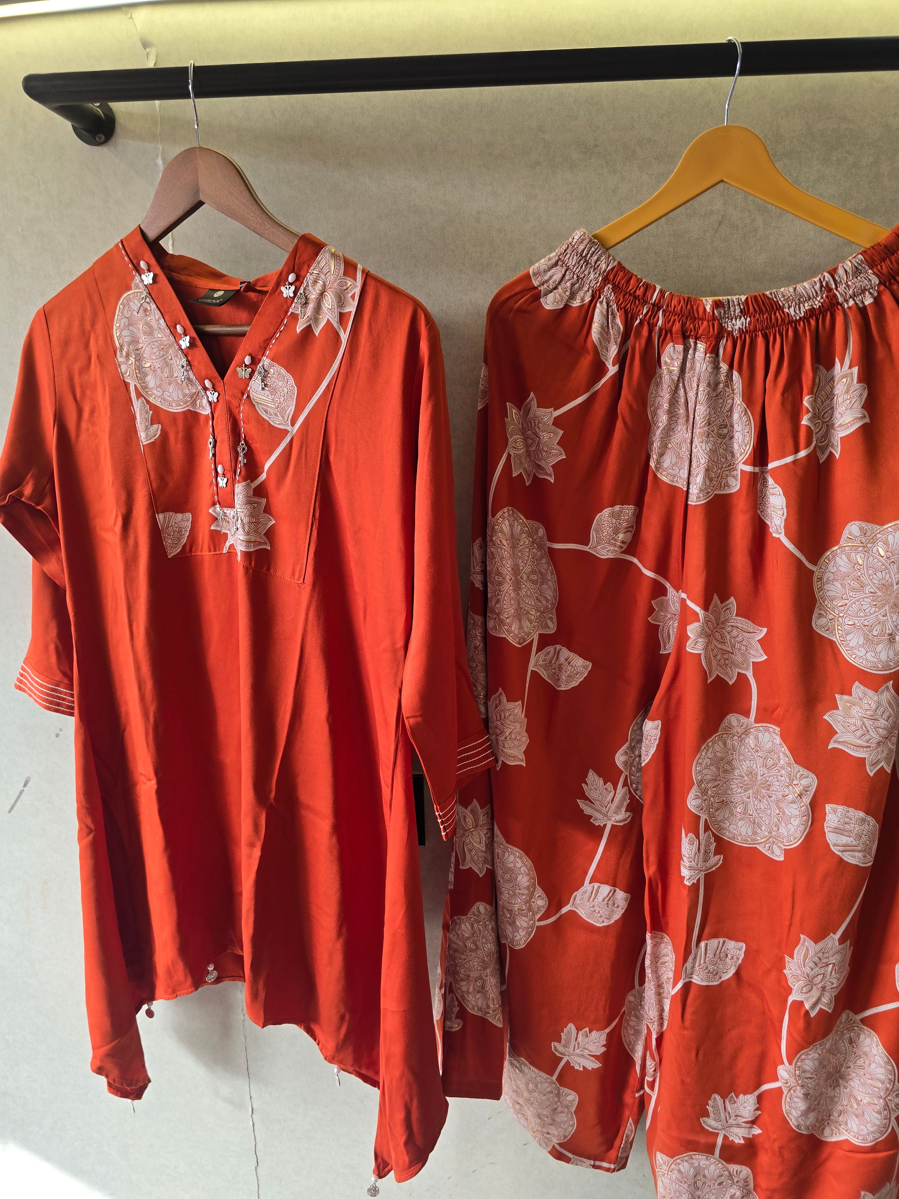 Image of Rust Botanical Print Co-Ord Set