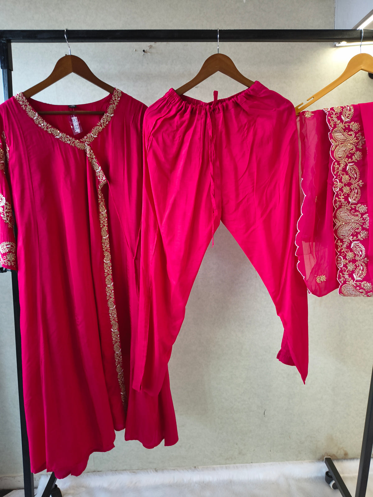 Rani Pink Embroidered Anarkali Kurta Set with Dupatta | Premium 3 Piece Festive Ethnic Suit