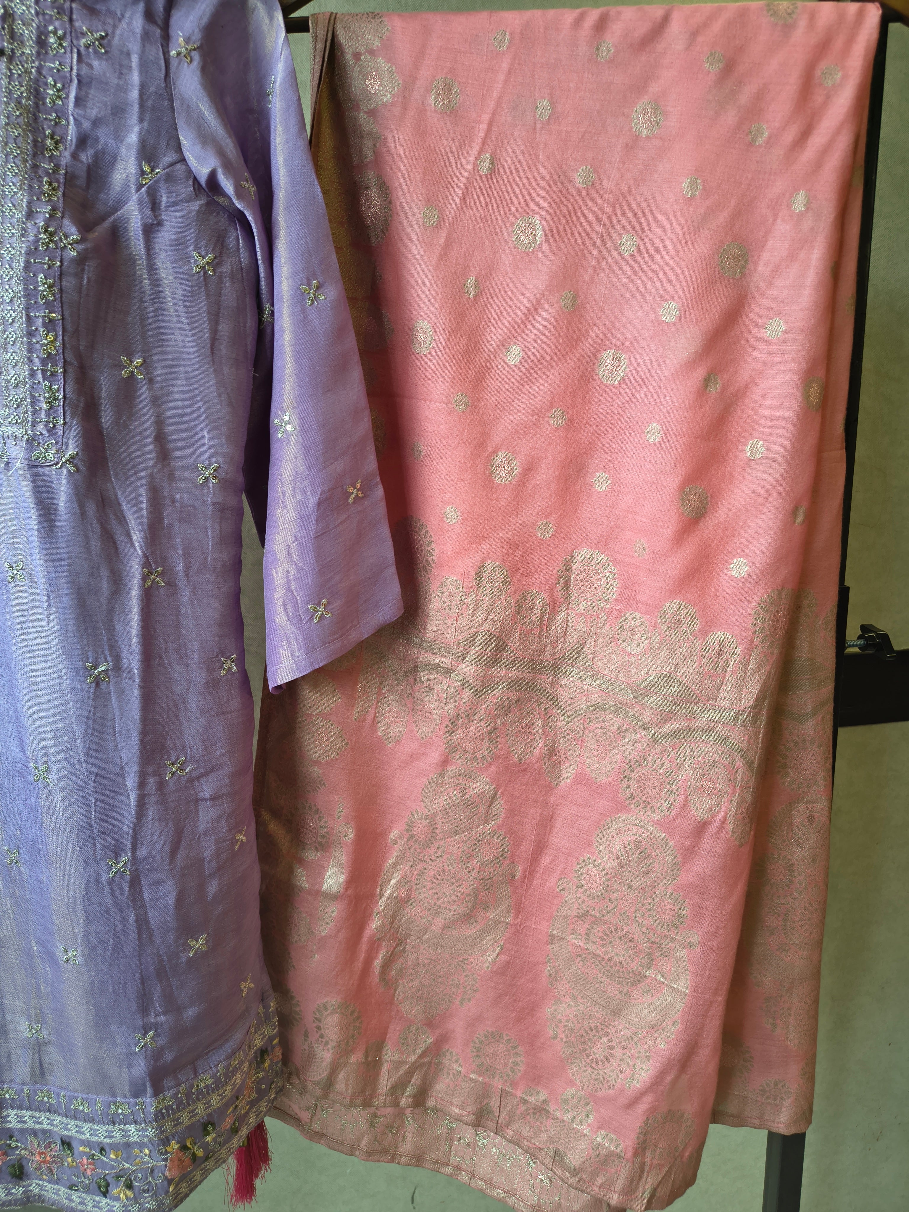 Image of Premium Lavender Embroidered Kurta with Sharara & Banarasi Dupatta Set