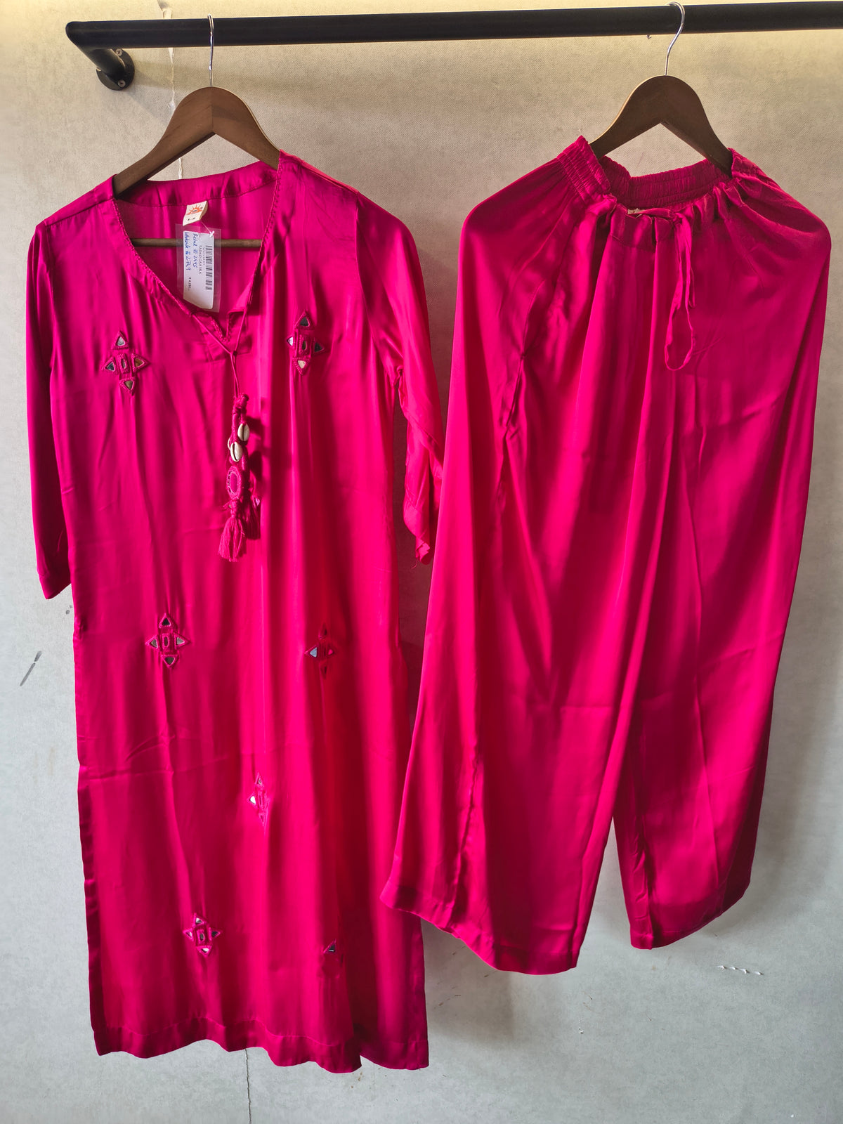 Tadko Brand - Rani Pink Mirror Work Premium Silk Co-Ord Set