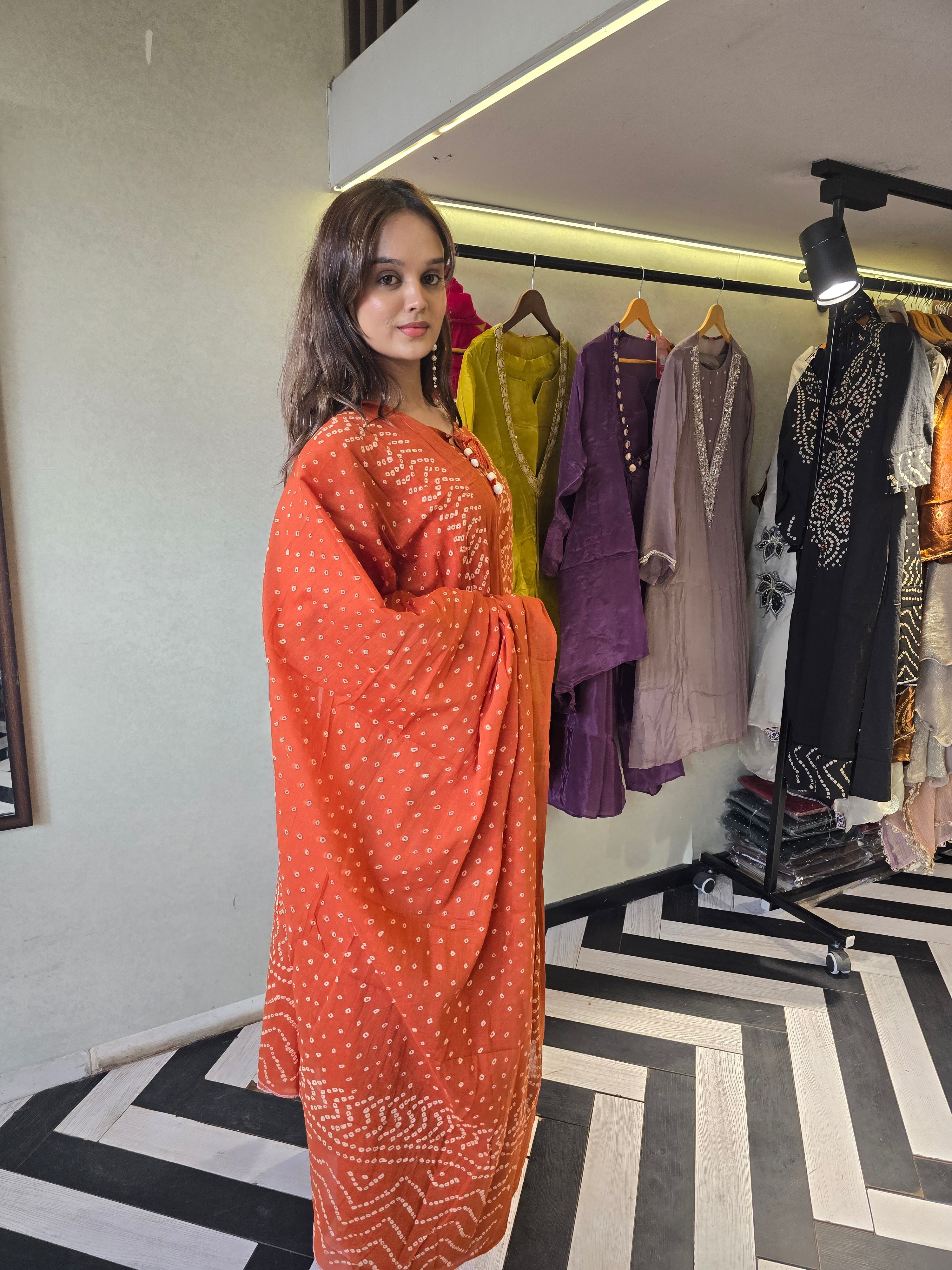 Image of Pure Mull Cotton Bandhani 3 Piece Set