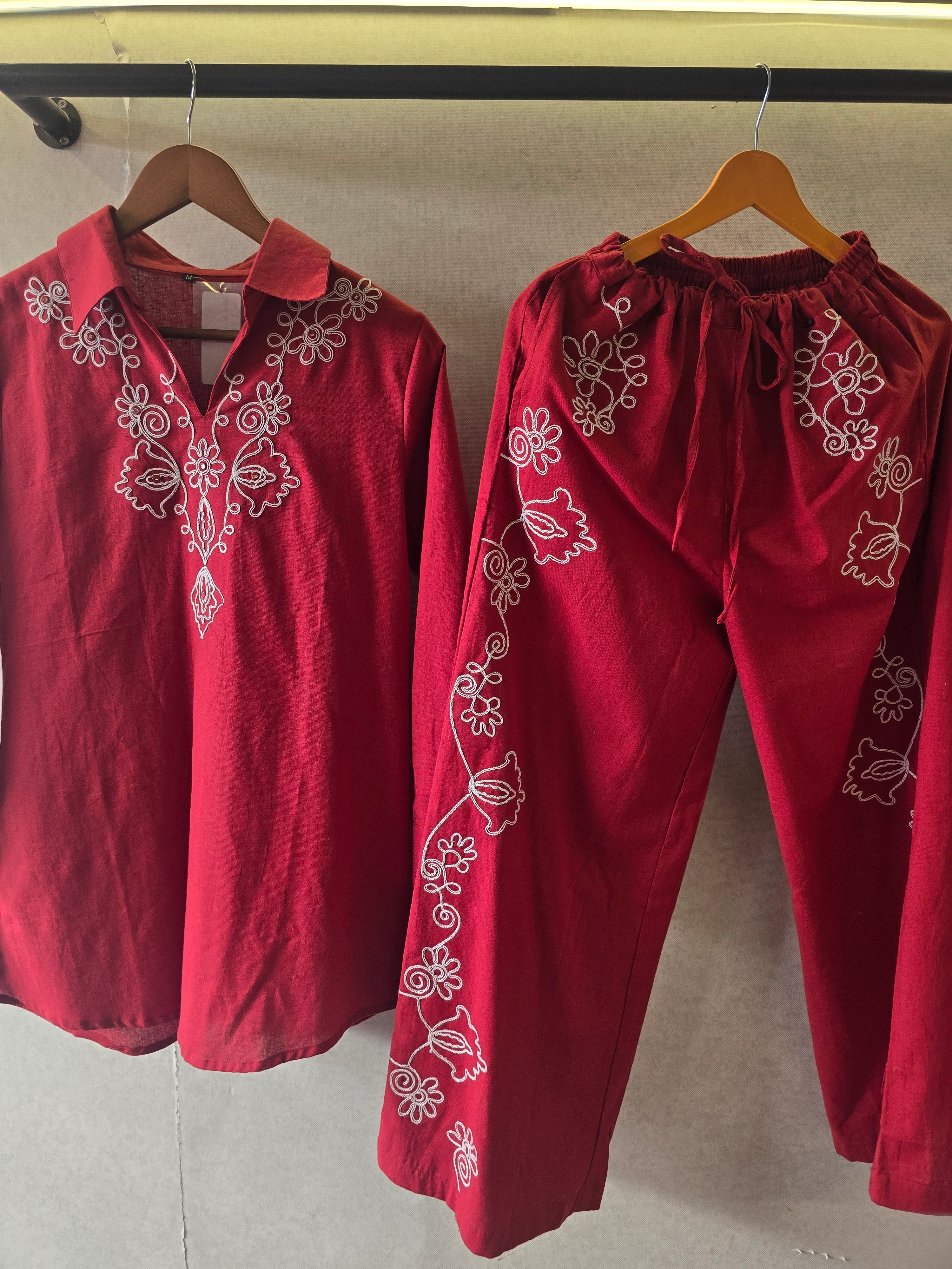Image of Ruby Red Embroidered Co-Ord Set