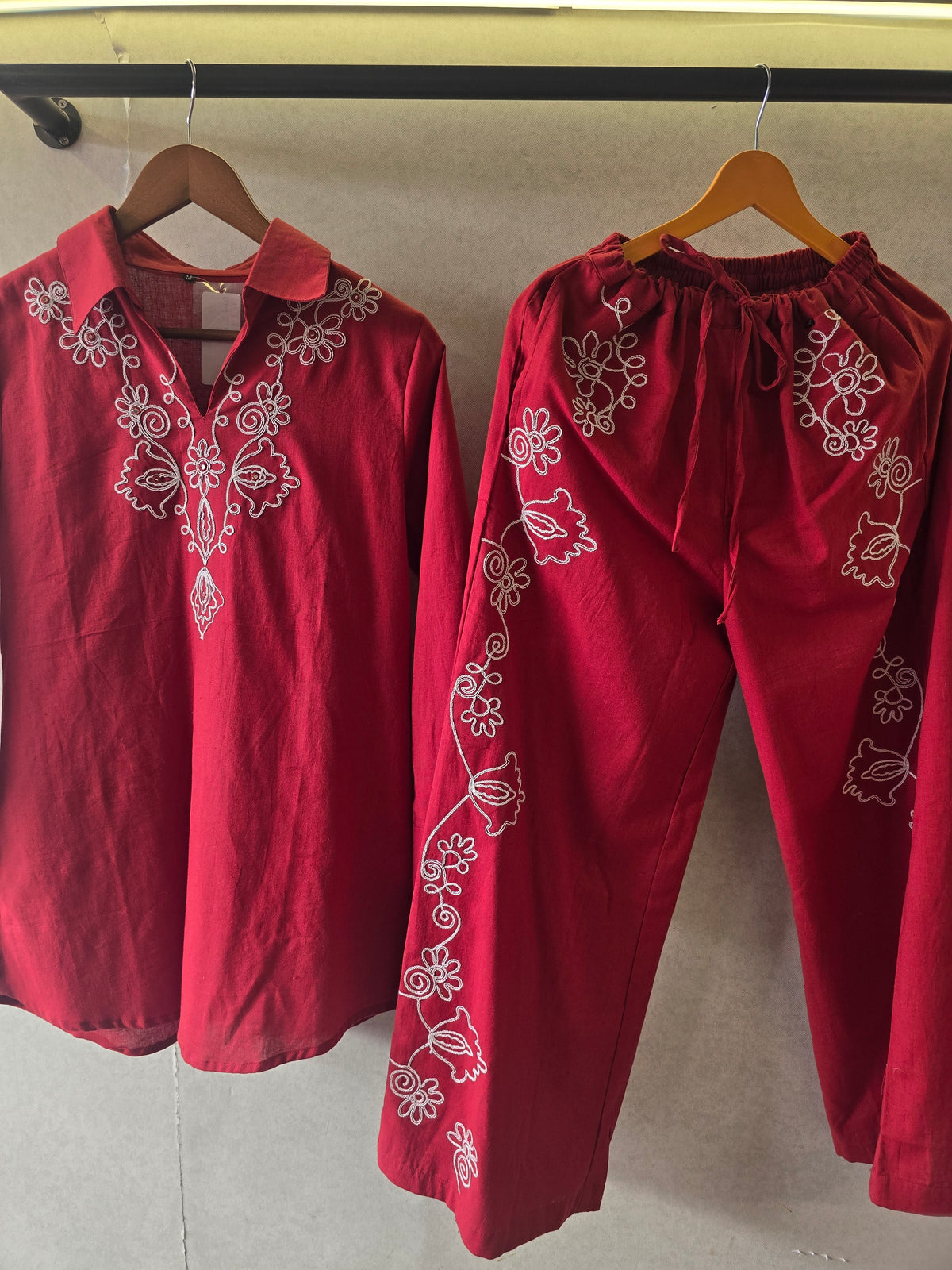 Ruby Red Embroidered Co-Ord Set