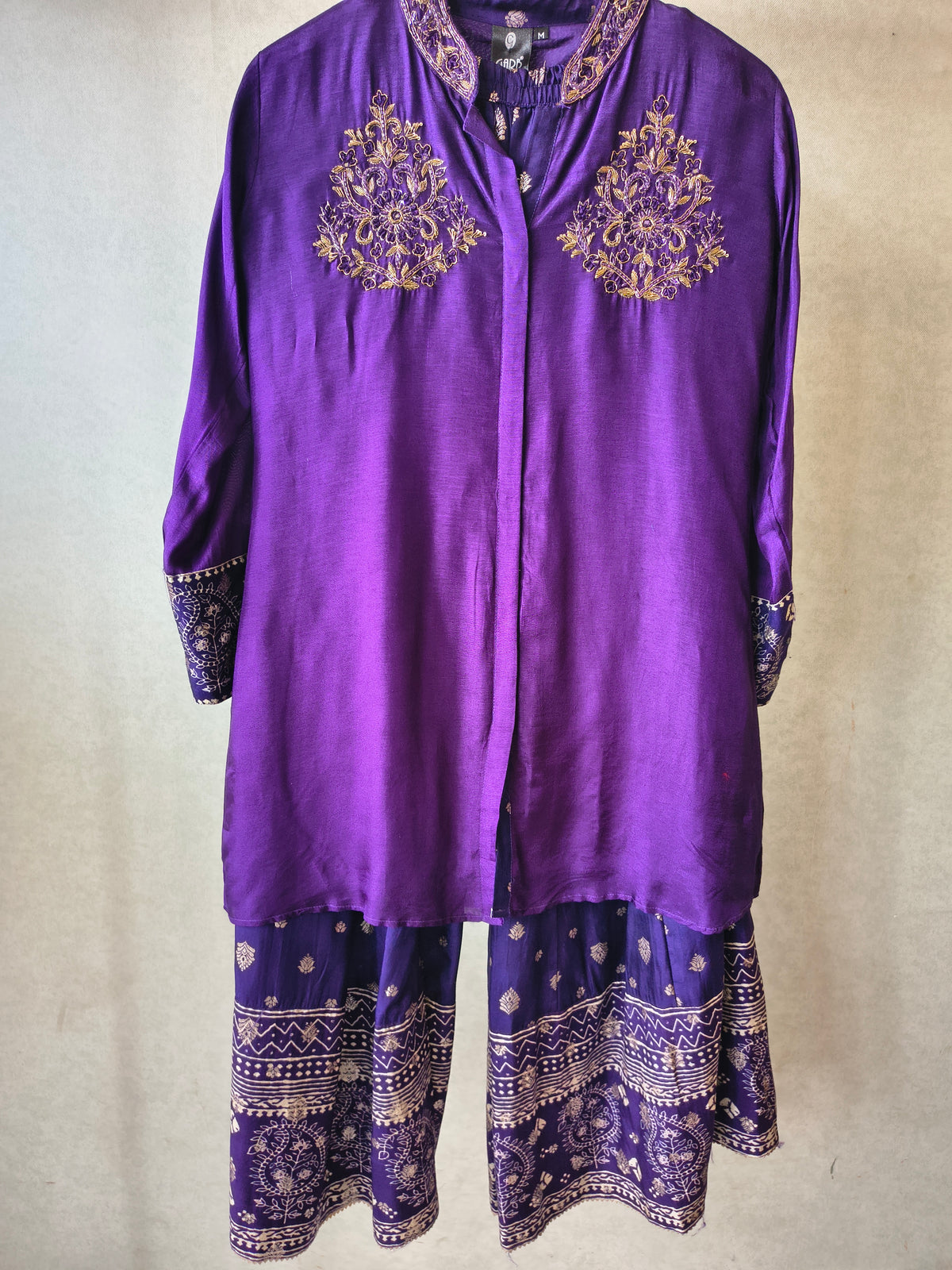 Royal Purple Designer Embroidered Co-Ord Set with Printed Palazzo